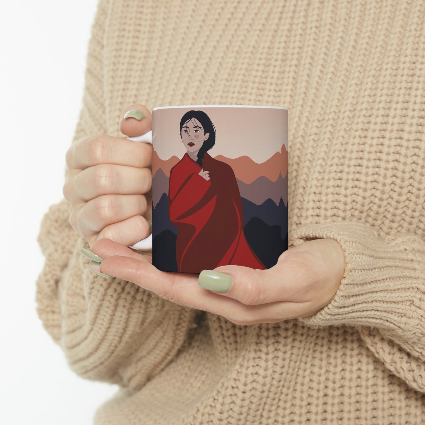 Stunning Woman in Traditional Japan Art Graphic Classic Ceramic Mug 11oz Ichaku [Perfect Gifts Selection]