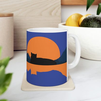 Sunset Black Cat Aesthetic Relaxed Aesthetic Minimalist Art Ceramic Mug 11oz Ichaku [Perfect Gifts Selection]