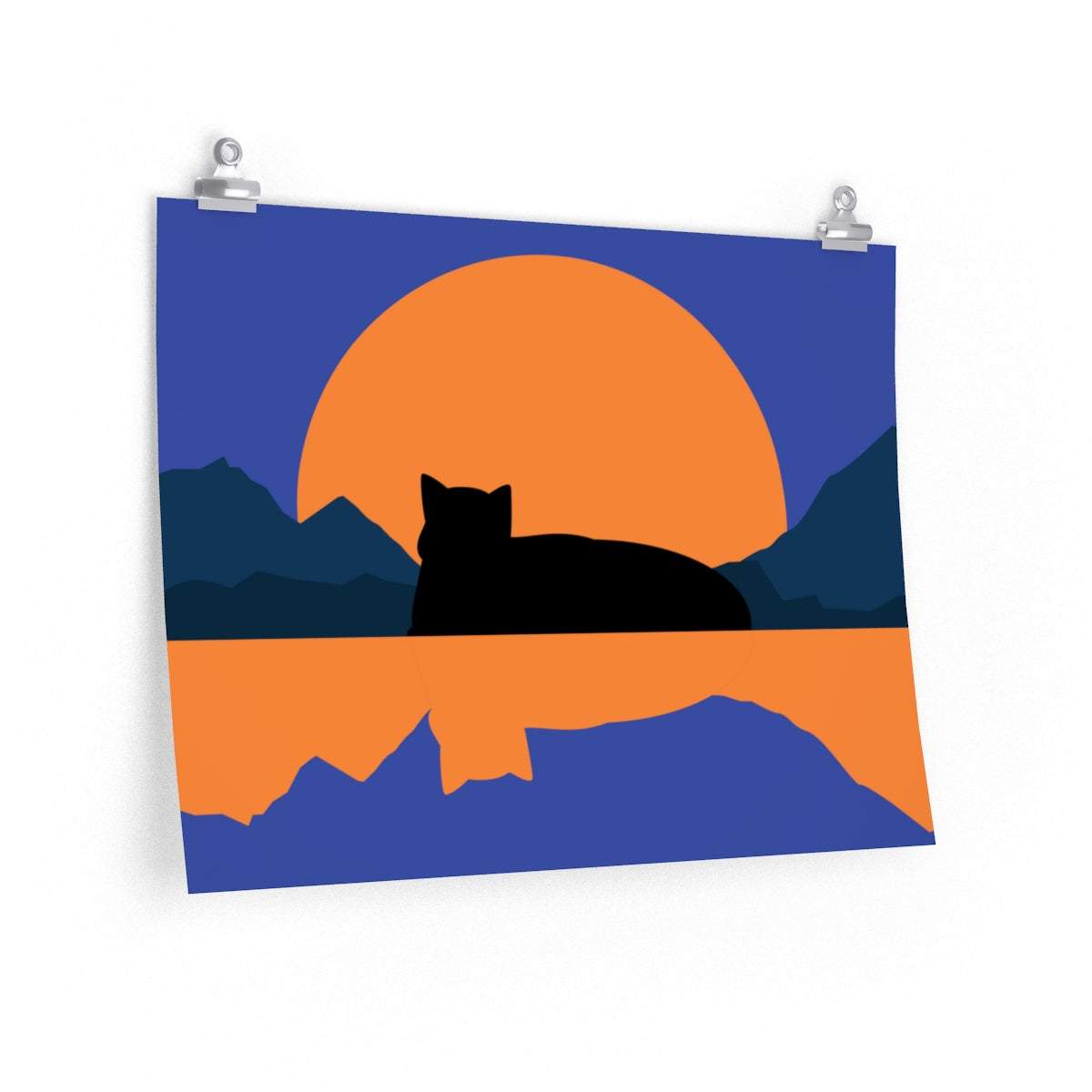 Sunset Black Cat Aesthetic Relaxed Aesthetic Minimalist Art Premium Matte Horizontal Posters Ichaku [Perfect Gifts Selection]