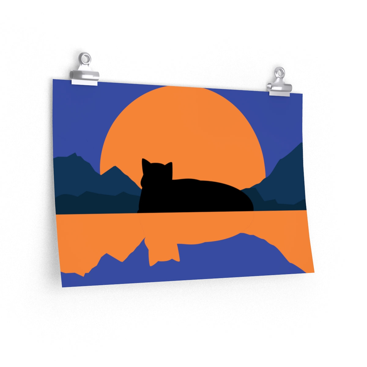 Sunset Black Cat Aesthetic Relaxed Aesthetic Minimalist Art Premium Matte Horizontal Posters Ichaku [Perfect Gifts Selection]