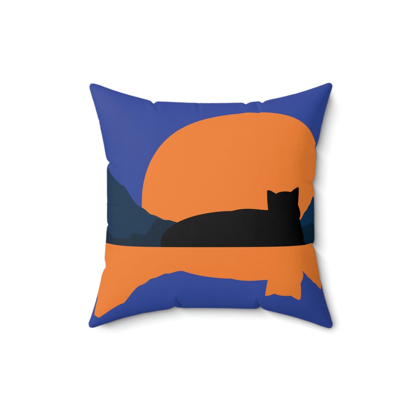 Sunset Black Cat Aesthetic Relaxed Aesthetic Minimalist Art Spun Polyester Square Pillow Ichaku [Perfect Gifts Selection]