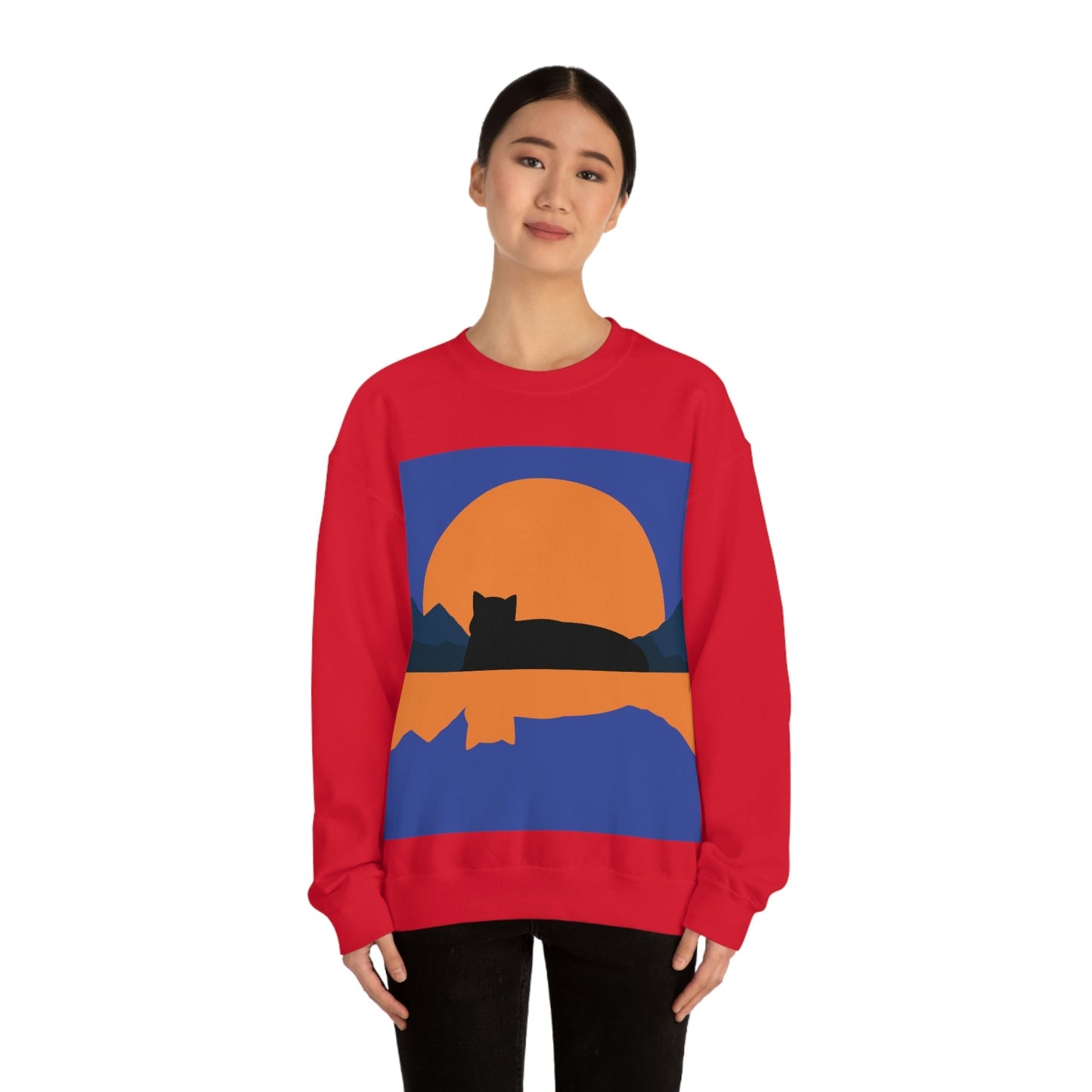 Sunset Black Cat Aesthetic Relaxed Aesthetic Minimalist Art Unisex Heavy Blend™ Crewneck Sweatshirt Ichaku [Perfect Gifts Selection]