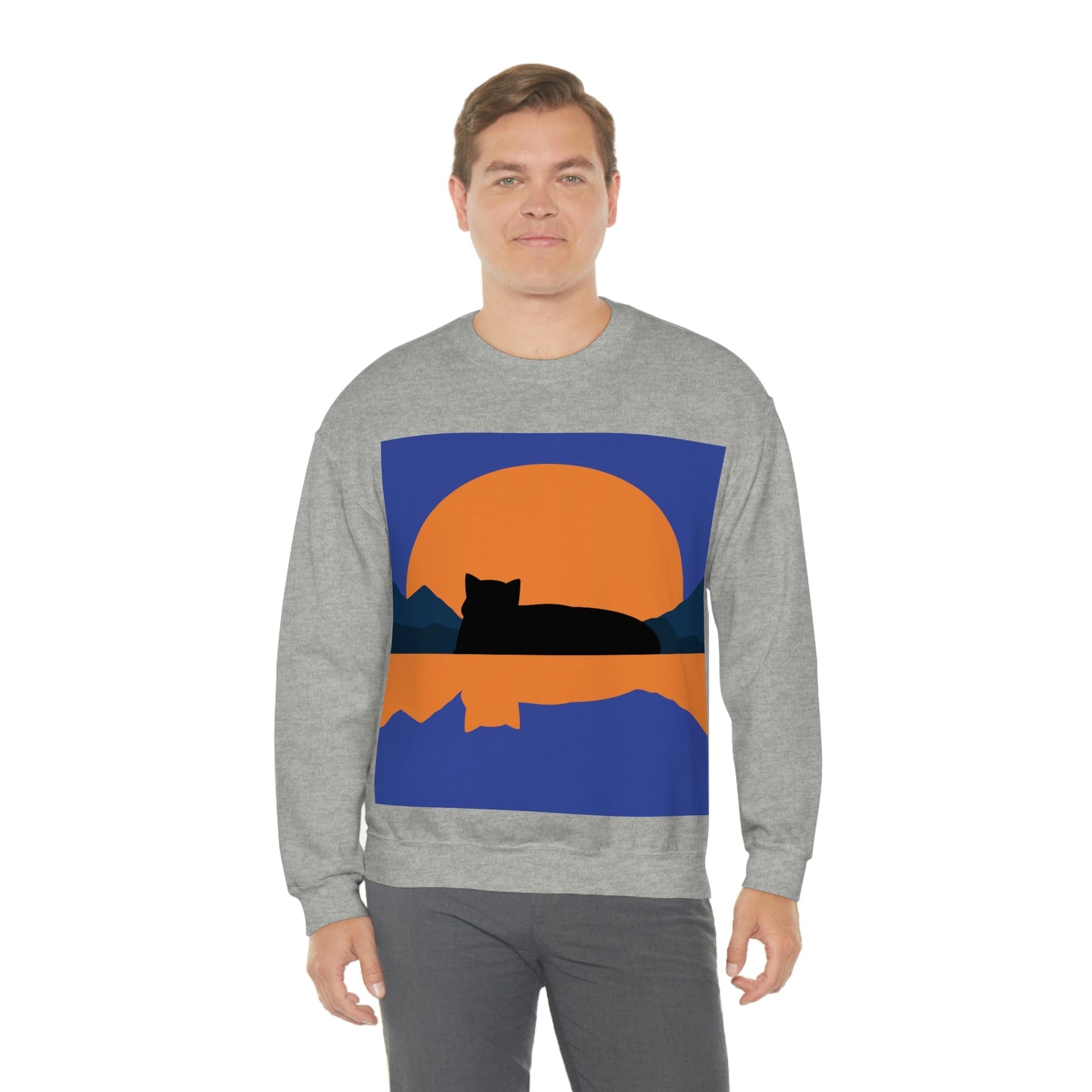 Sunset Black Cat Aesthetic Relaxed Aesthetic Minimalist Art Unisex Heavy Blend™ Crewneck Sweatshirt Ichaku [Perfect Gifts Selection]