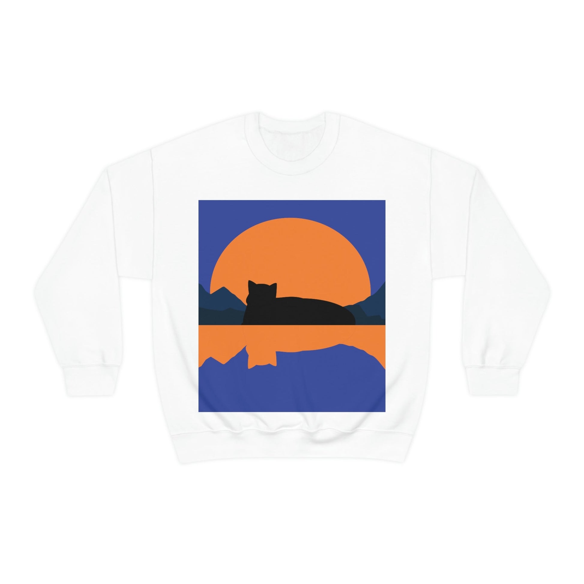 Sunset Black Cat Aesthetic Relaxed Aesthetic Minimalist Art Unisex Heavy Blend™ Crewneck Sweatshirt Ichaku [Perfect Gifts Selection]