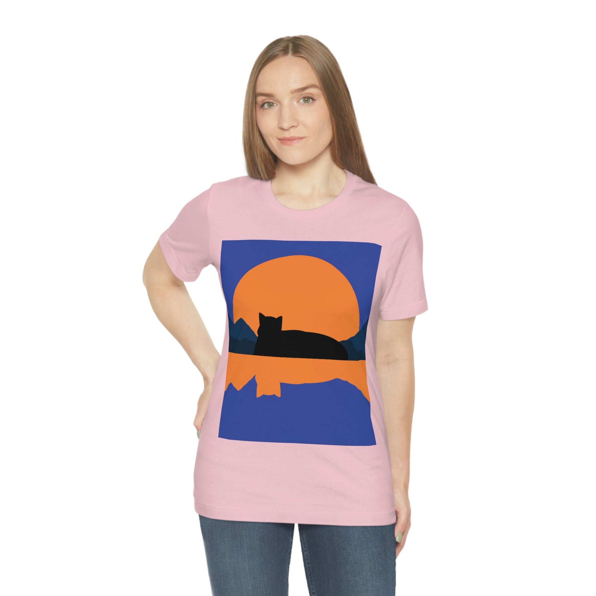 Sunset Black Cat Aesthetic Relaxed Aesthetic Minimalist Art Unisex Jersey Short Sleeve T-Shirt Ichaku [Perfect Gifts Selection]