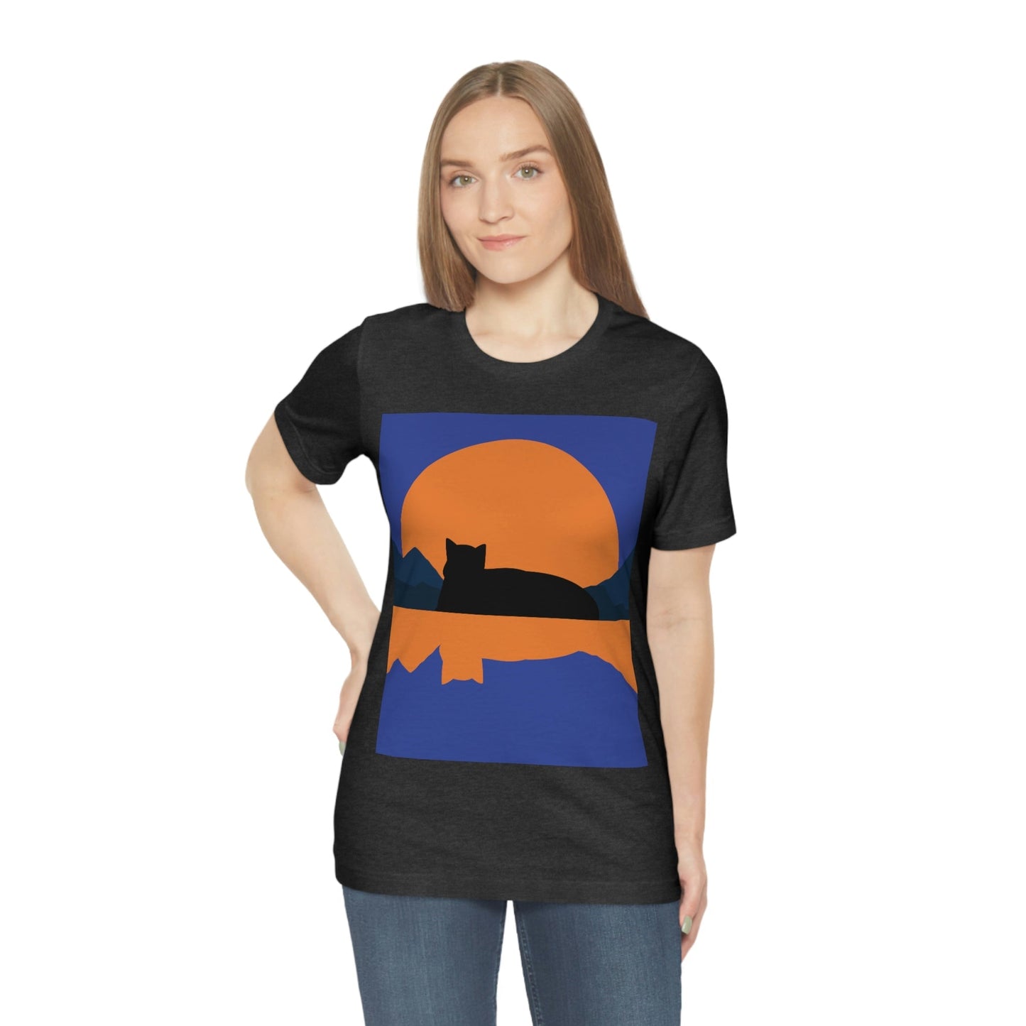 Sunset Black Cat Aesthetic Relaxed Aesthetic Minimalist Art Unisex Jersey Short Sleeve T-Shirt Ichaku [Perfect Gifts Selection]