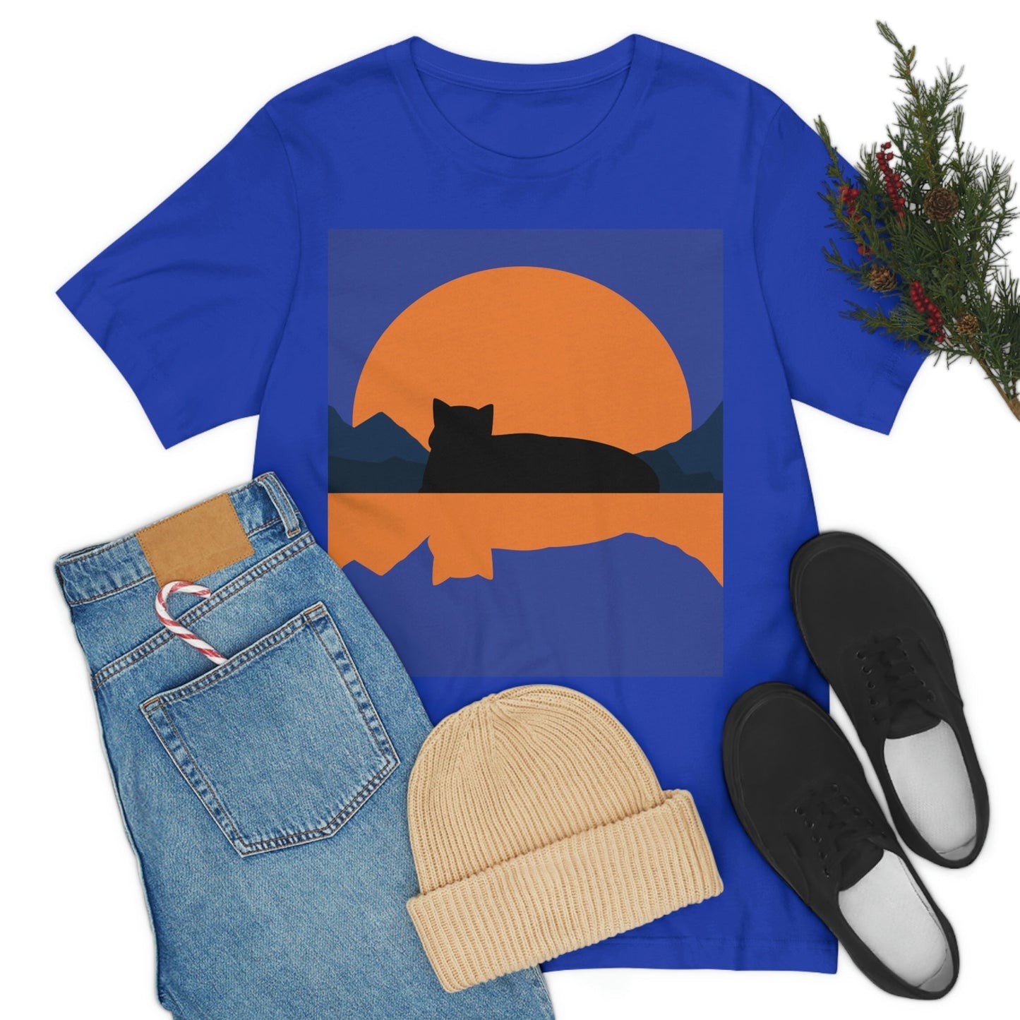 Sunset Black Cat Aesthetic Relaxed Aesthetic Minimalist Art Unisex Jersey Short Sleeve T-Shirt Ichaku [Perfect Gifts Selection]