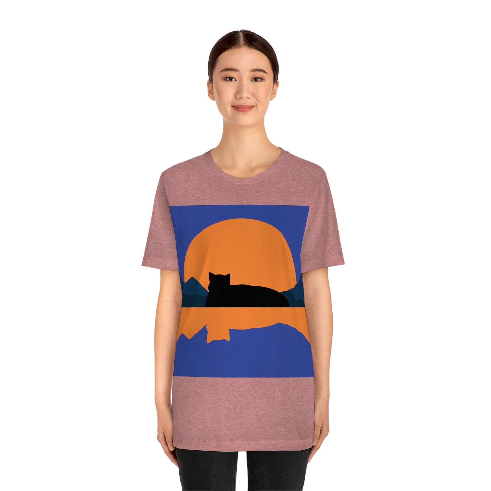 Sunset Black Cat Aesthetic Relaxed Aesthetic Minimalist Art Unisex Jersey Short Sleeve T-Shirt Ichaku [Perfect Gifts Selection]