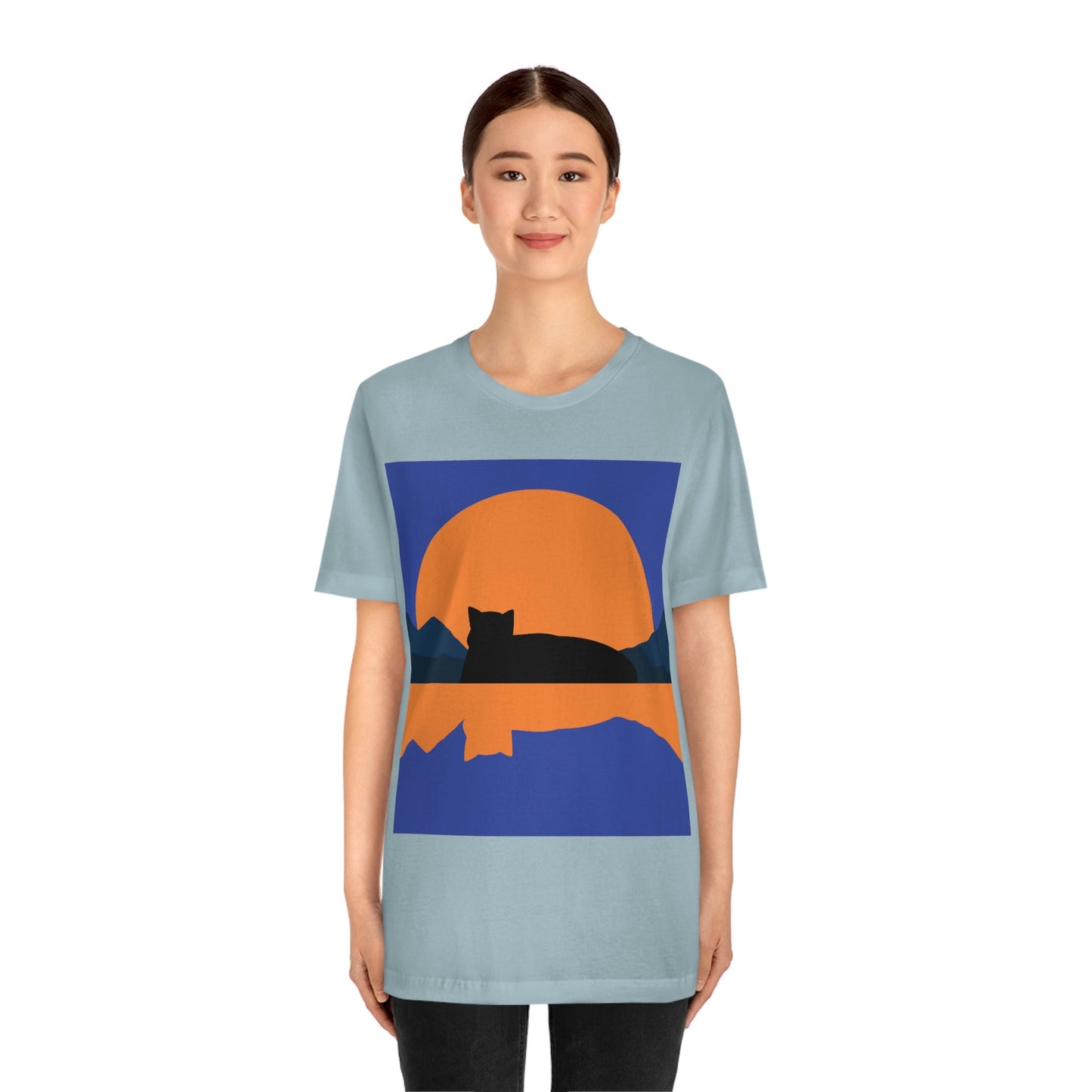 Sunset Black Cat Aesthetic Relaxed Aesthetic Minimalist Art Unisex Jersey Short Sleeve T-Shirt Ichaku [Perfect Gifts Selection]