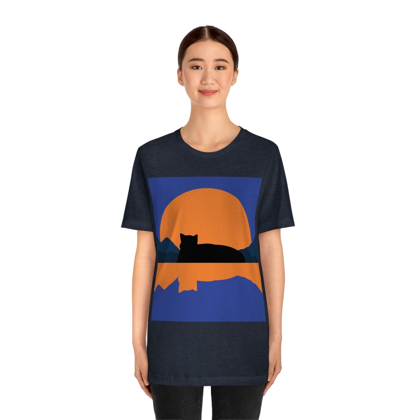 Sunset Black Cat Aesthetic Relaxed Aesthetic Minimalist Art Unisex Jersey Short Sleeve T-Shirt Ichaku [Perfect Gifts Selection]