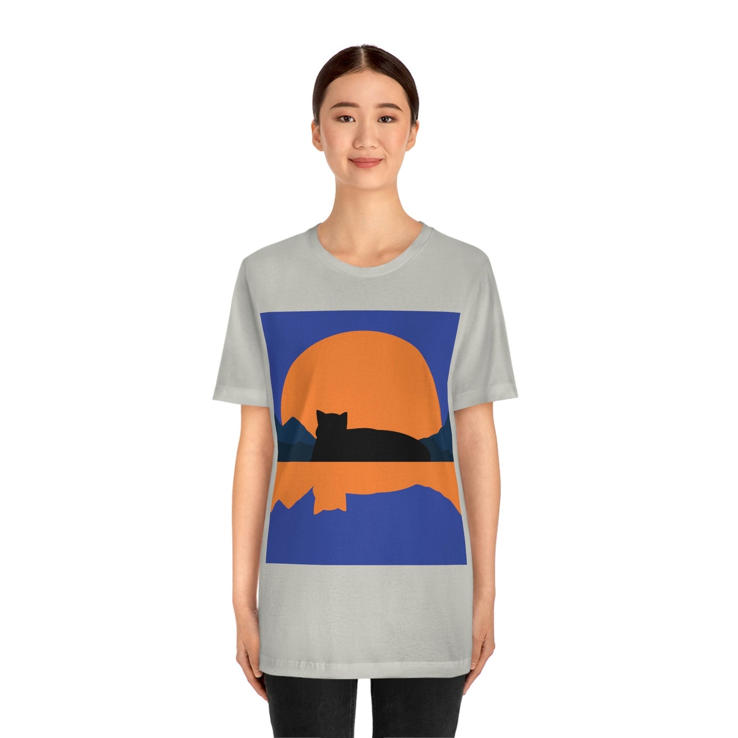 Sunset Black Cat Aesthetic Relaxed Aesthetic Minimalist Art Unisex Jersey Short Sleeve T-Shirt Ichaku [Perfect Gifts Selection]