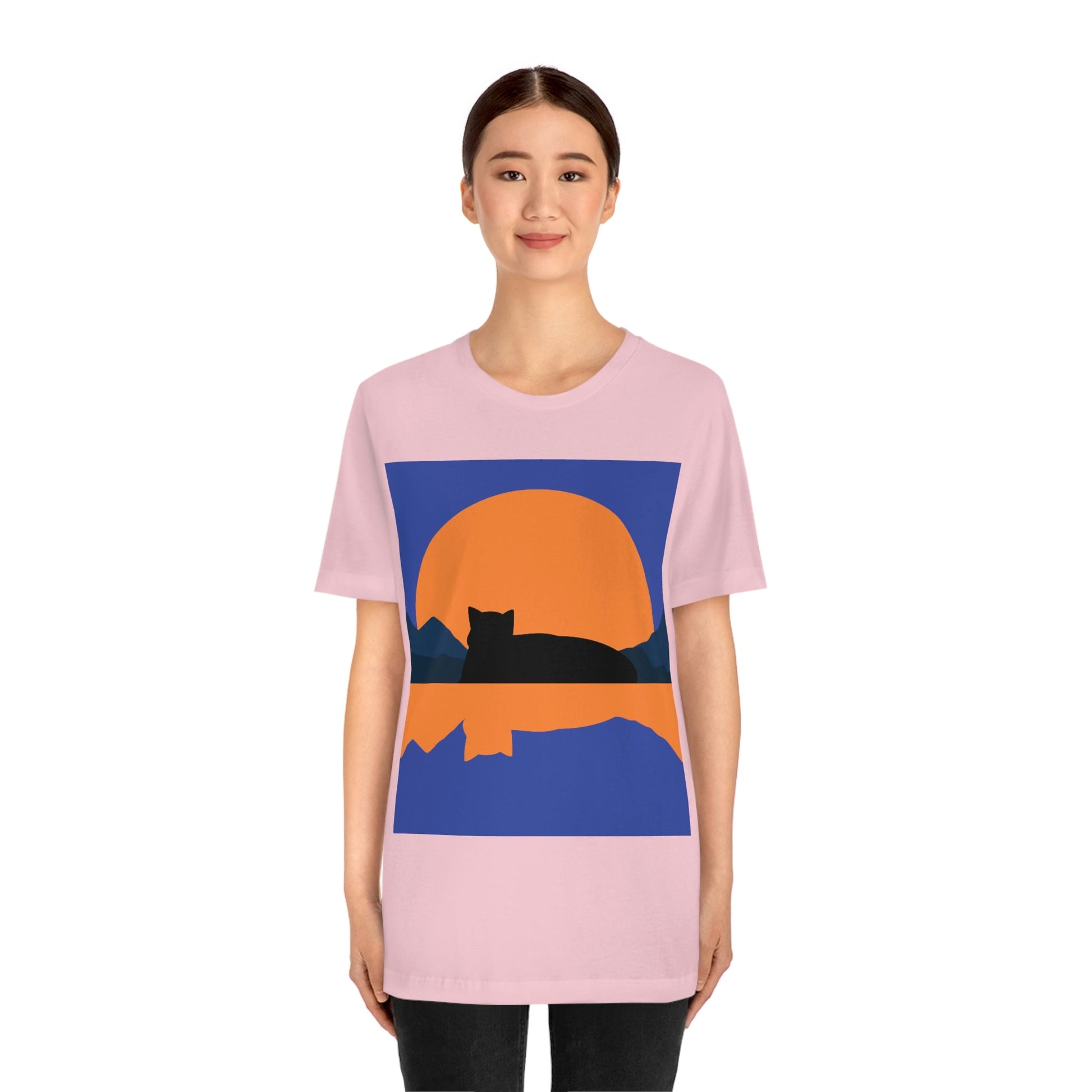 Sunset Black Cat Aesthetic Relaxed Aesthetic Minimalist Art Unisex Jersey Short Sleeve T-Shirt Ichaku [Perfect Gifts Selection]