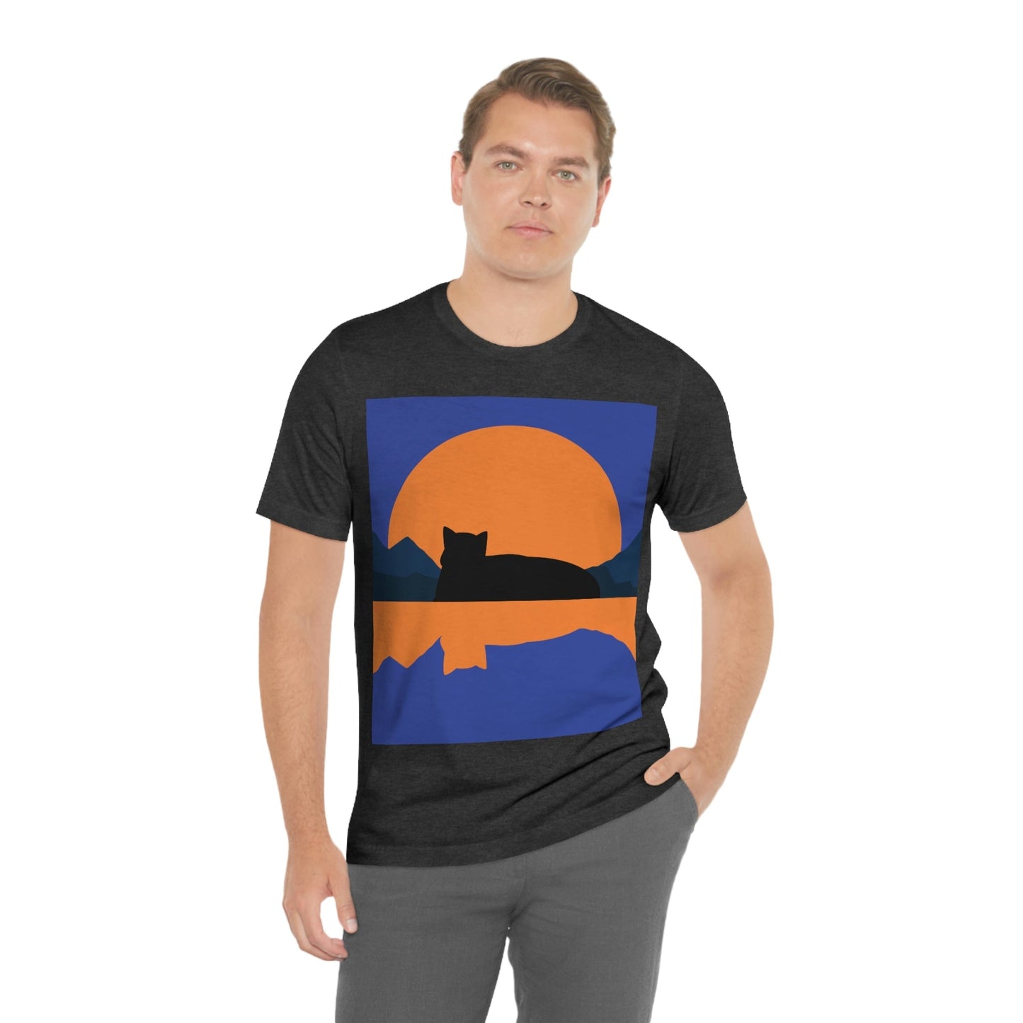 Sunset Black Cat Aesthetic Relaxed Aesthetic Minimalist Art Unisex Jersey Short Sleeve T-Shirt Ichaku [Perfect Gifts Selection]