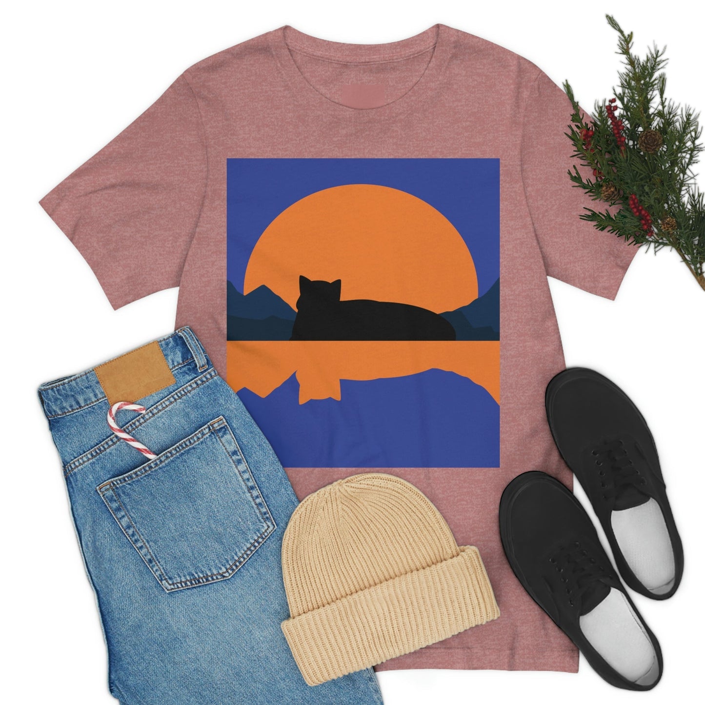 Sunset Black Cat Aesthetic Relaxed Aesthetic Minimalist Art Unisex Jersey Short Sleeve T-Shirt Ichaku [Perfect Gifts Selection]