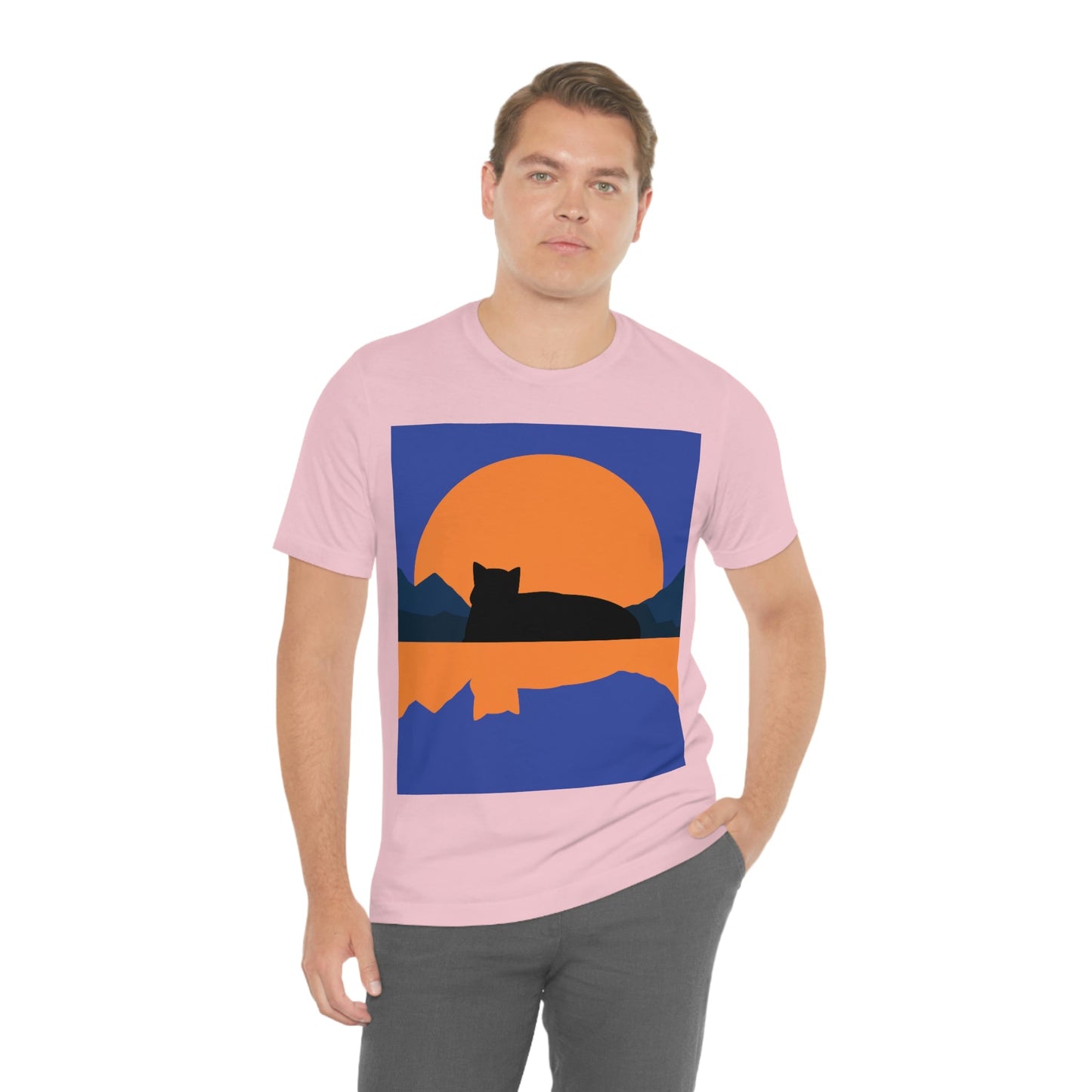 Sunset Black Cat Aesthetic Relaxed Aesthetic Minimalist Art Unisex Jersey Short Sleeve T-Shirt Ichaku [Perfect Gifts Selection]