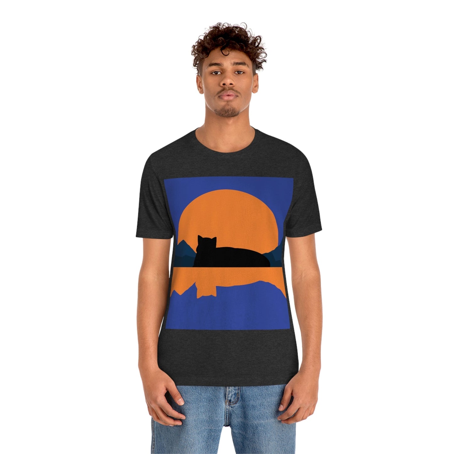 Sunset Black Cat Aesthetic Relaxed Aesthetic Minimalist Art Unisex Jersey Short Sleeve T-Shirt Ichaku [Perfect Gifts Selection]