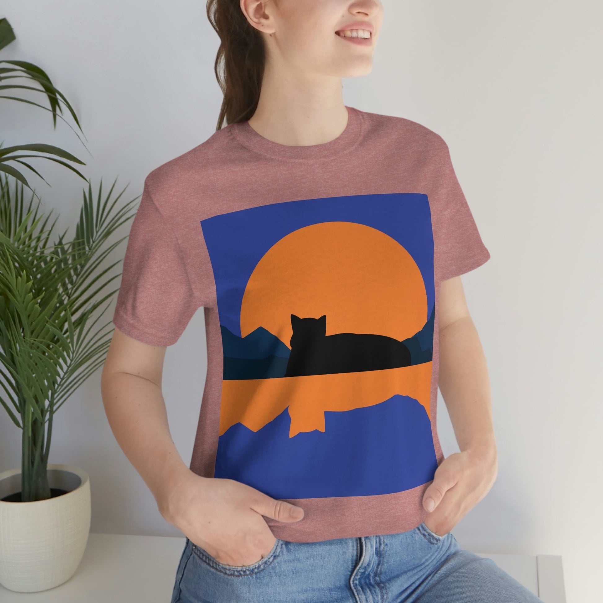 Sunset Black Cat Aesthetic Relaxed Aesthetic Minimalist Art Unisex Jersey Short Sleeve T-Shirt Ichaku [Perfect Gifts Selection]