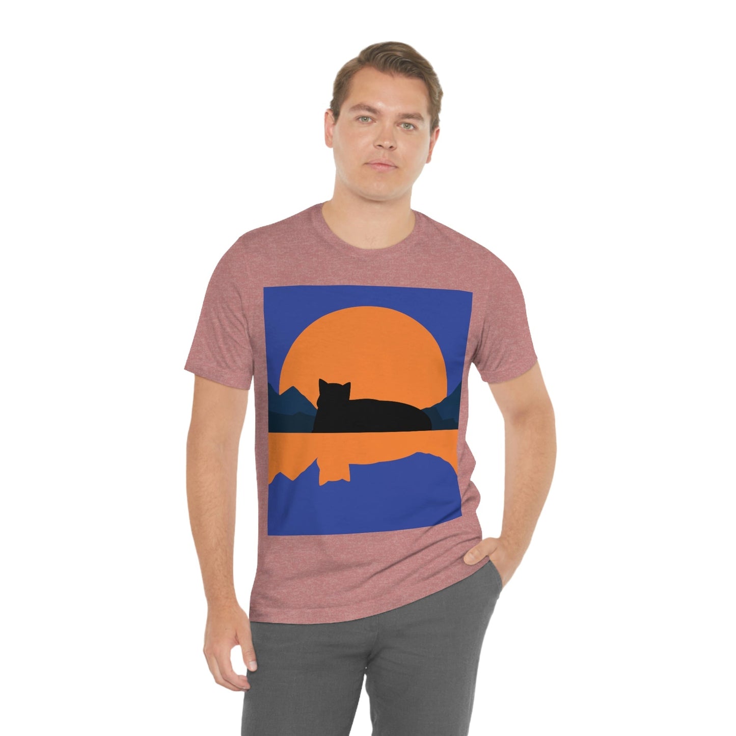 Sunset Black Cat Aesthetic Relaxed Aesthetic Minimalist Art Unisex Jersey Short Sleeve T-Shirt Ichaku [Perfect Gifts Selection]