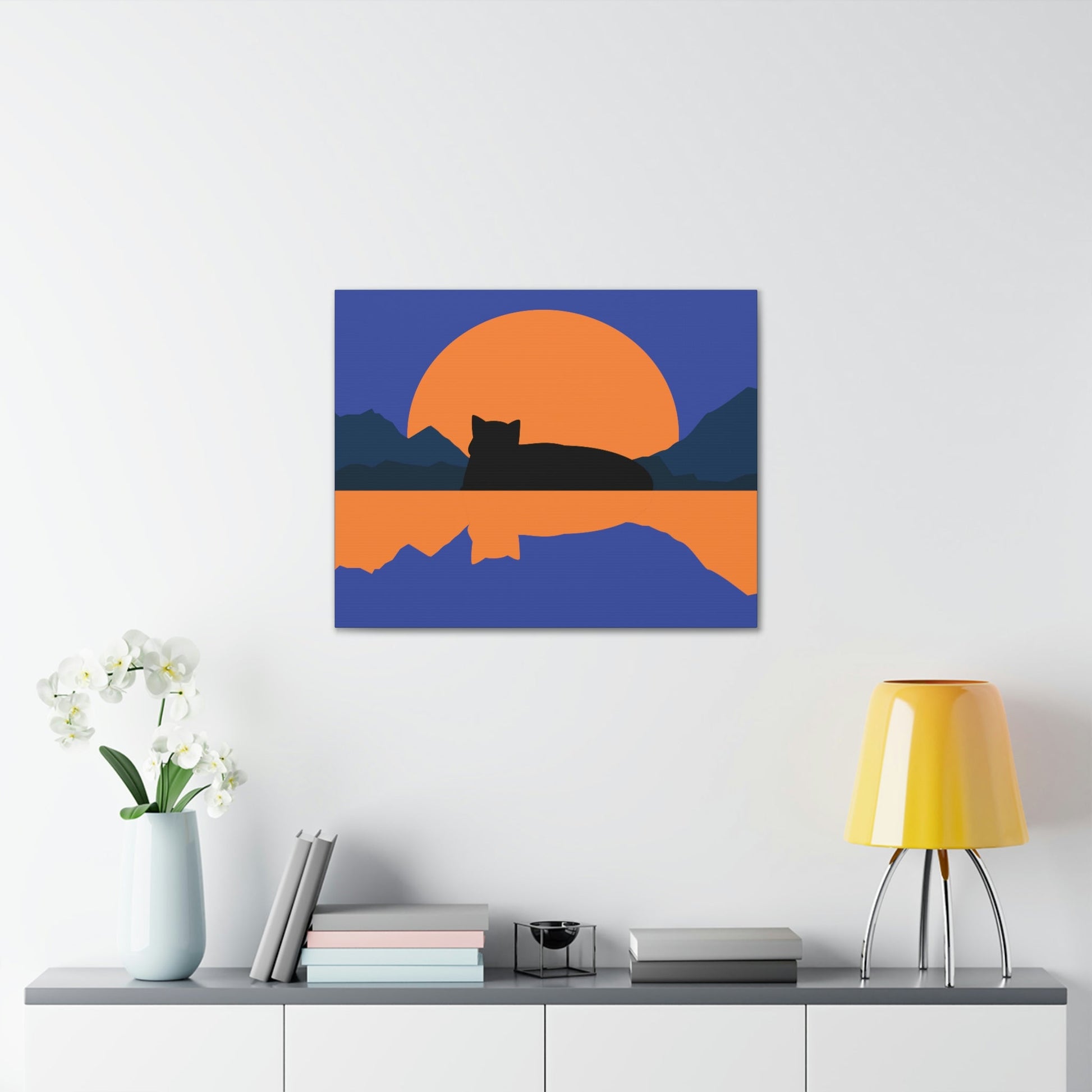 Sunset Black Cat Aesthetic Relaxed Aesthetic Minimalist Classic Art Canvas Gallery Wraps Ichaku [Perfect Gifts Selection]