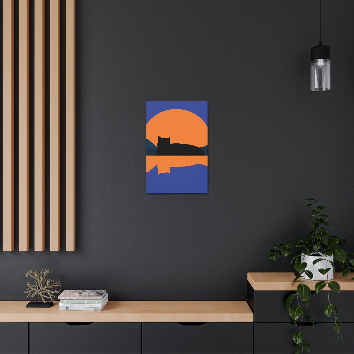 Sunset Black Cat Aesthetic Relaxed Aesthetic Minimalist Classic Art Canvas Gallery Wraps Ichaku [Perfect Gifts Selection]