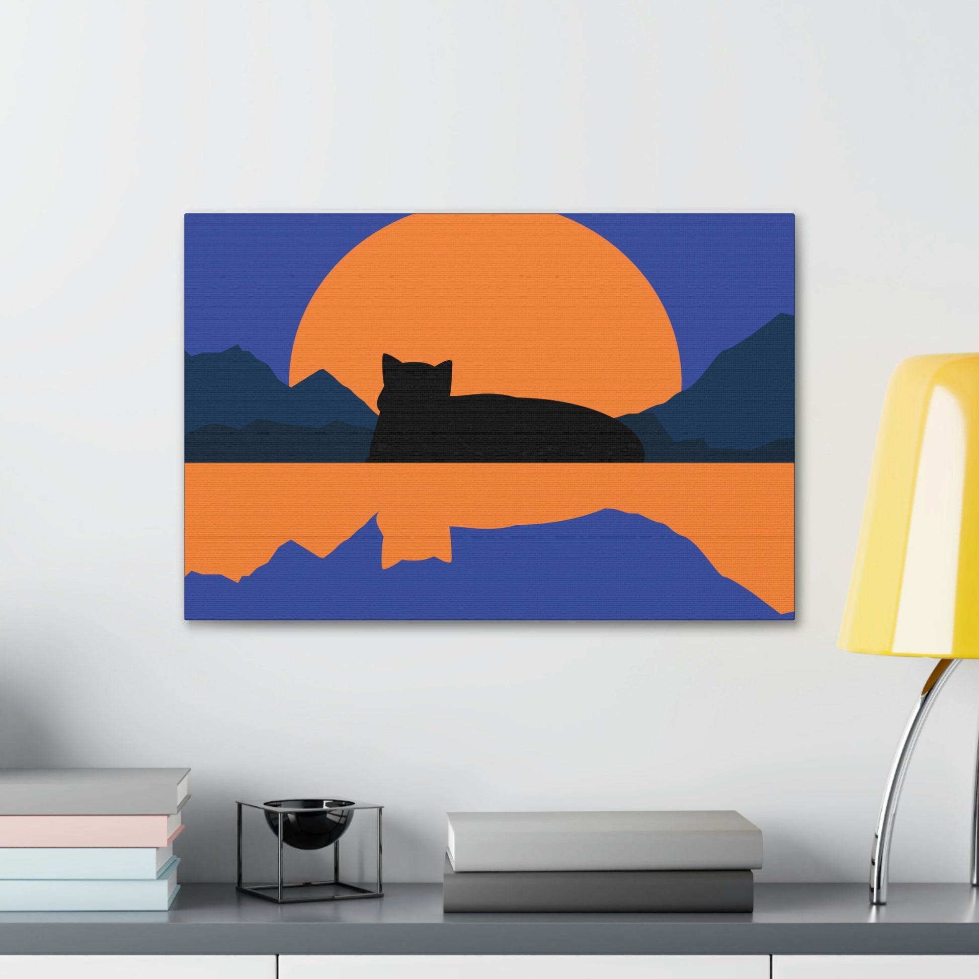 Sunset Black Cat Aesthetic Relaxed Aesthetic Minimalist Classic Art Canvas Gallery Wraps Ichaku [Perfect Gifts Selection]