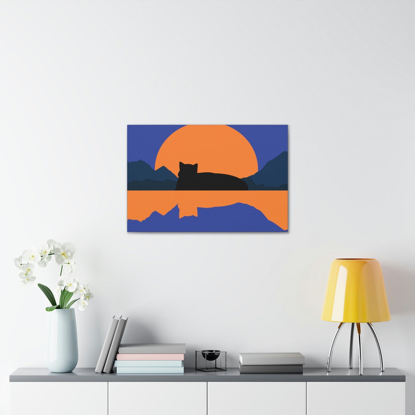 Sunset Black Cat Aesthetic Relaxed Aesthetic Minimalist Classic Art Canvas Gallery Wraps Ichaku [Perfect Gifts Selection]