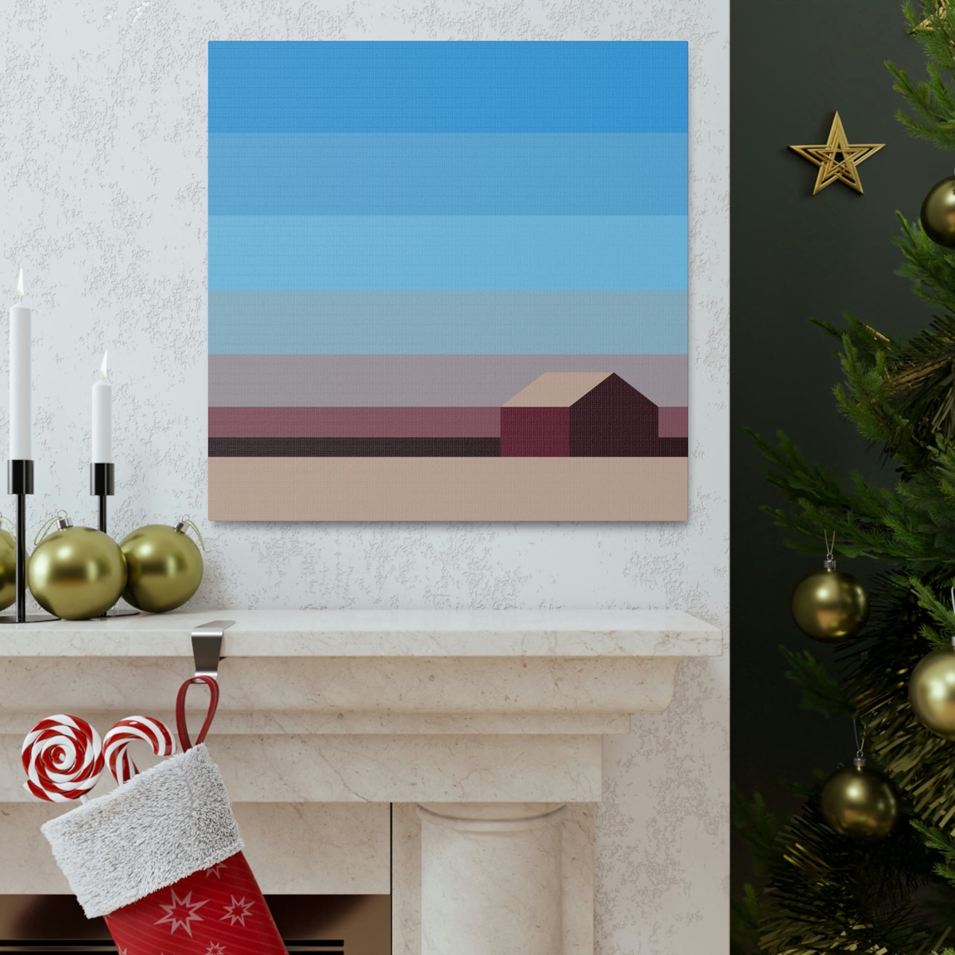 Sunset House Minimalist Abstract Art Landscape Minimal Design Aesthetic Classic Art Canvas Gallery Wraps Ichaku [Perfect Gifts Selection]