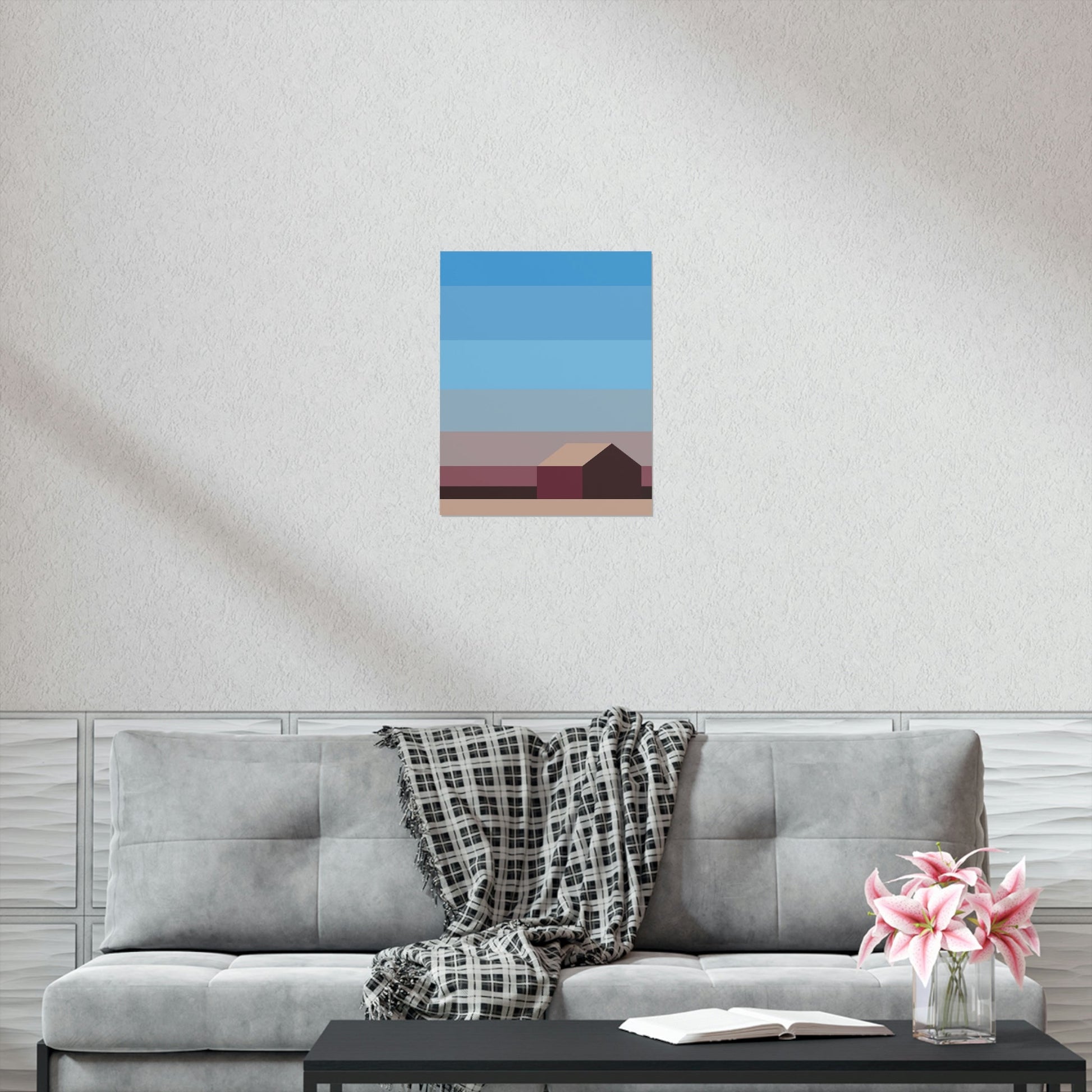 Sunset House Minimalist Abstract Art Landscape Minimal Design Premium Matte Vertical Posters Ichaku [Perfect Gifts Selection]