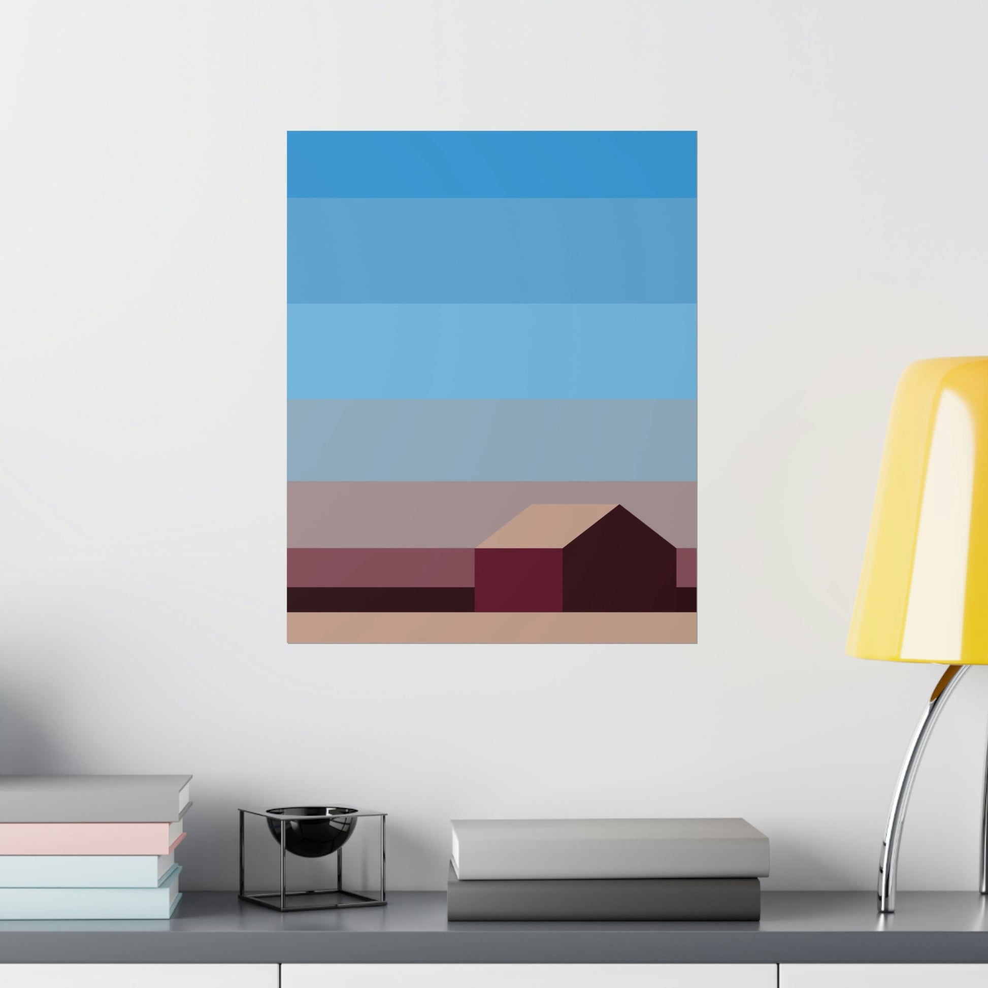 Sunset House Minimalist Abstract Art Landscape Minimal Design Premium Matte Vertical Posters Ichaku [Perfect Gifts Selection]