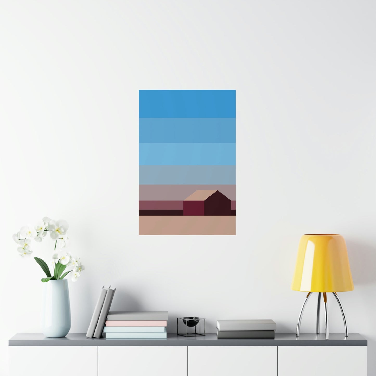 Sunset House Minimalist Abstract Art Landscape Minimal Design Premium Matte Vertical Posters Ichaku [Perfect Gifts Selection]