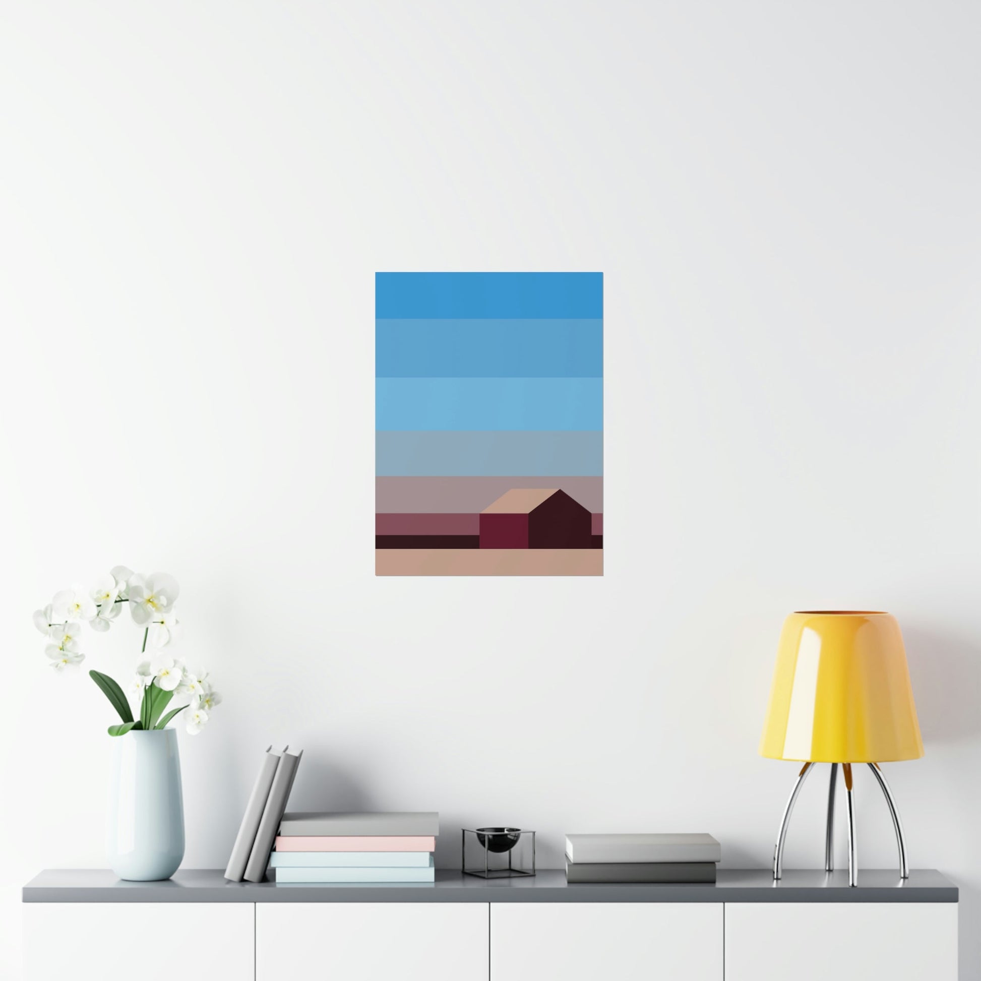 Sunset House Minimalist Abstract Art Landscape Minimal Design Premium Matte Vertical Posters Ichaku [Perfect Gifts Selection]