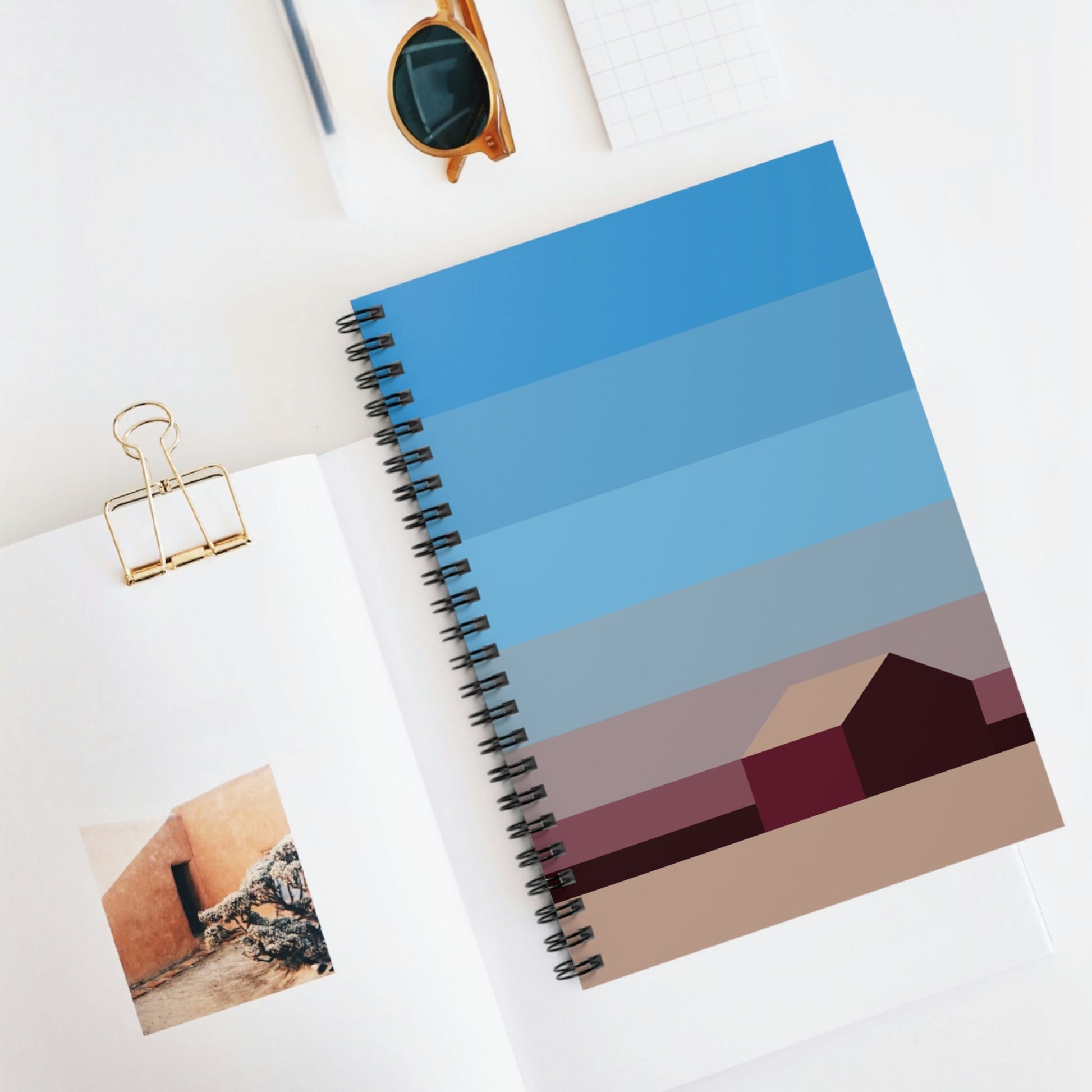 Sunset House Minimalist Abstract Art Landscape Minimal Design Spiral Notebook - Ruled Line Ichaku [Perfect Gifts Selection]