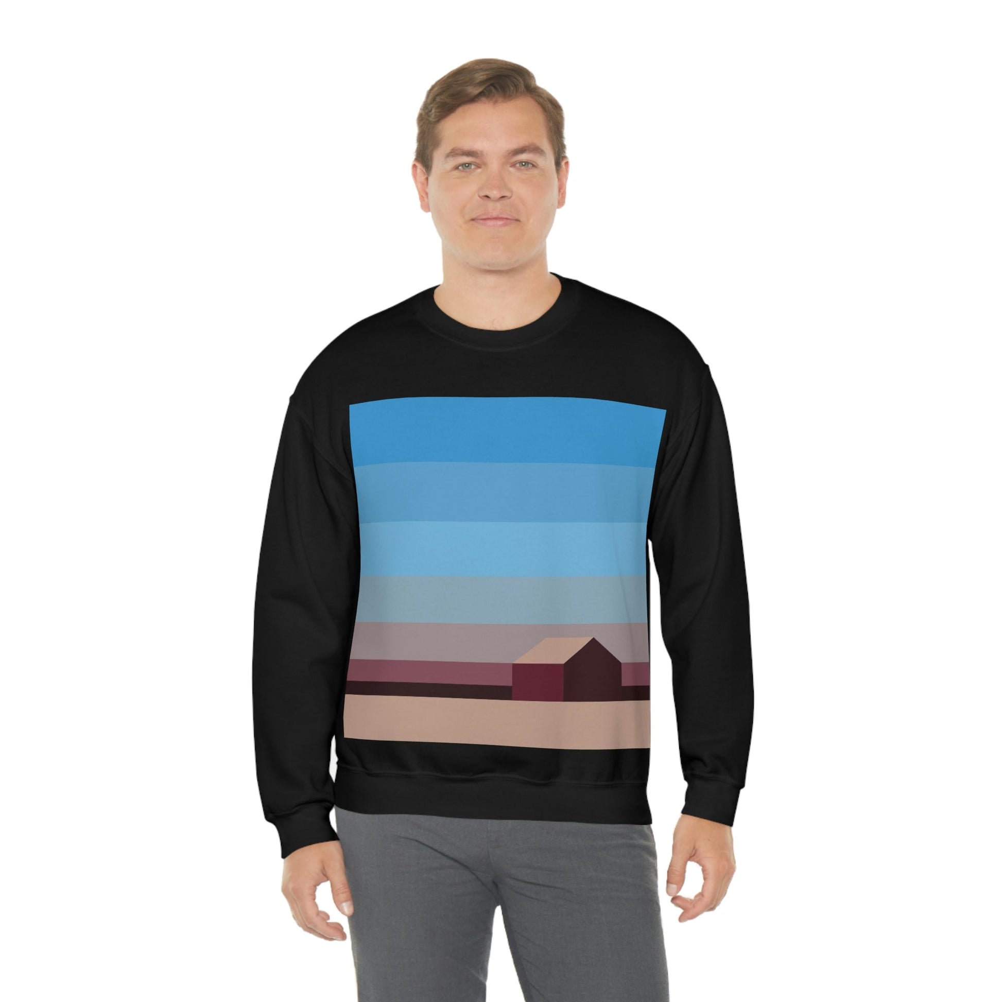 Sunset House Minimalist Abstract Art Landscape Minimal Design Unisex Heavy Blend™ Crewneck Sweatshirt Ichaku [Perfect Gifts Selection]