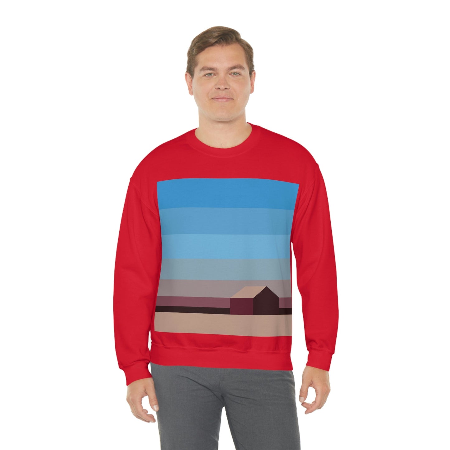 Sunset House Minimalist Abstract Art Landscape Minimal Design Unisex Heavy Blend™ Crewneck Sweatshirt Ichaku [Perfect Gifts Selection]