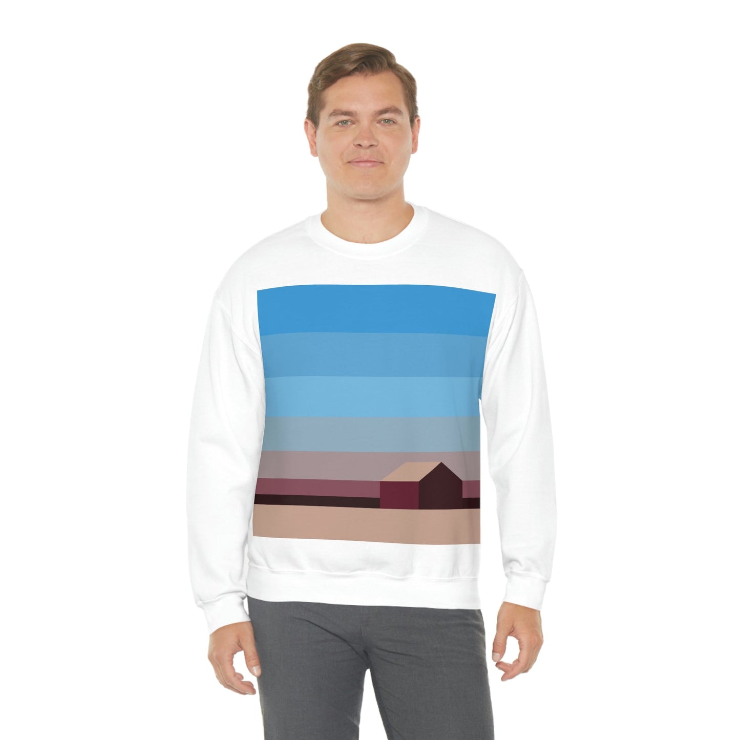 Sunset House Minimalist Abstract Art Landscape Minimal Design Unisex Heavy Blend™ Crewneck Sweatshirt Ichaku [Perfect Gifts Selection]