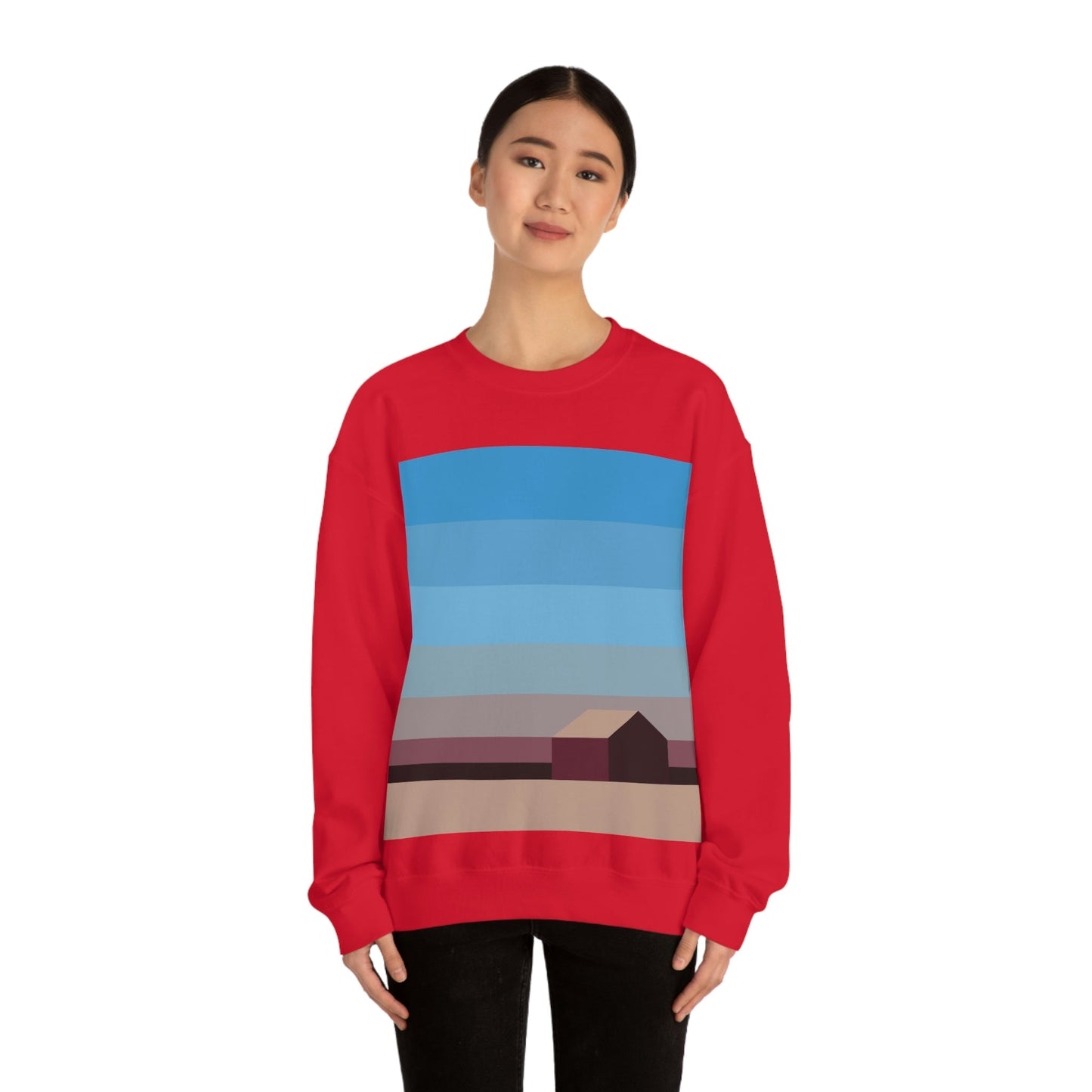 Sunset House Minimalist Abstract Art Landscape Minimal Design Unisex Heavy Blend™ Crewneck Sweatshirt Ichaku [Perfect Gifts Selection]