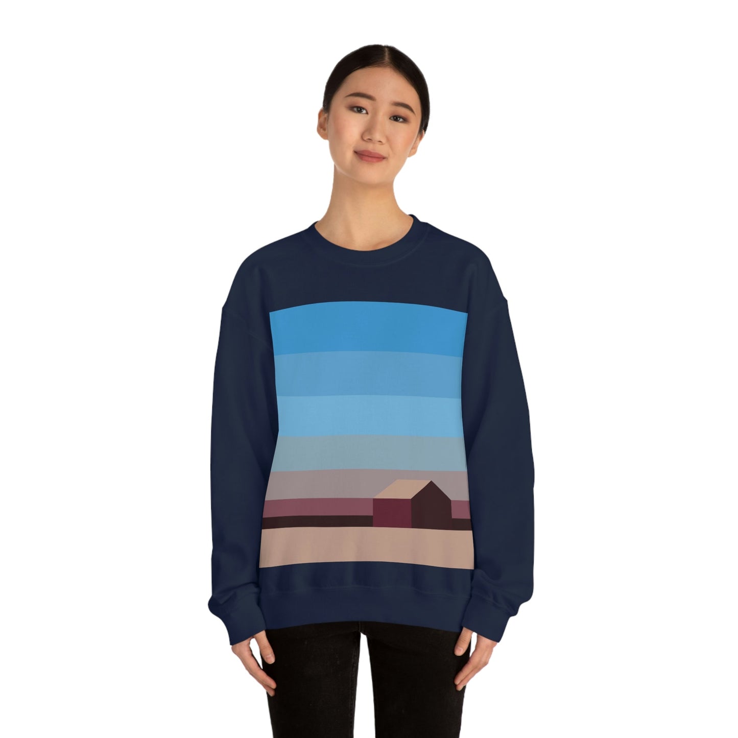 Sunset House Minimalist Abstract Art Landscape Minimal Design Unisex Heavy Blend™ Crewneck Sweatshirt Ichaku [Perfect Gifts Selection]