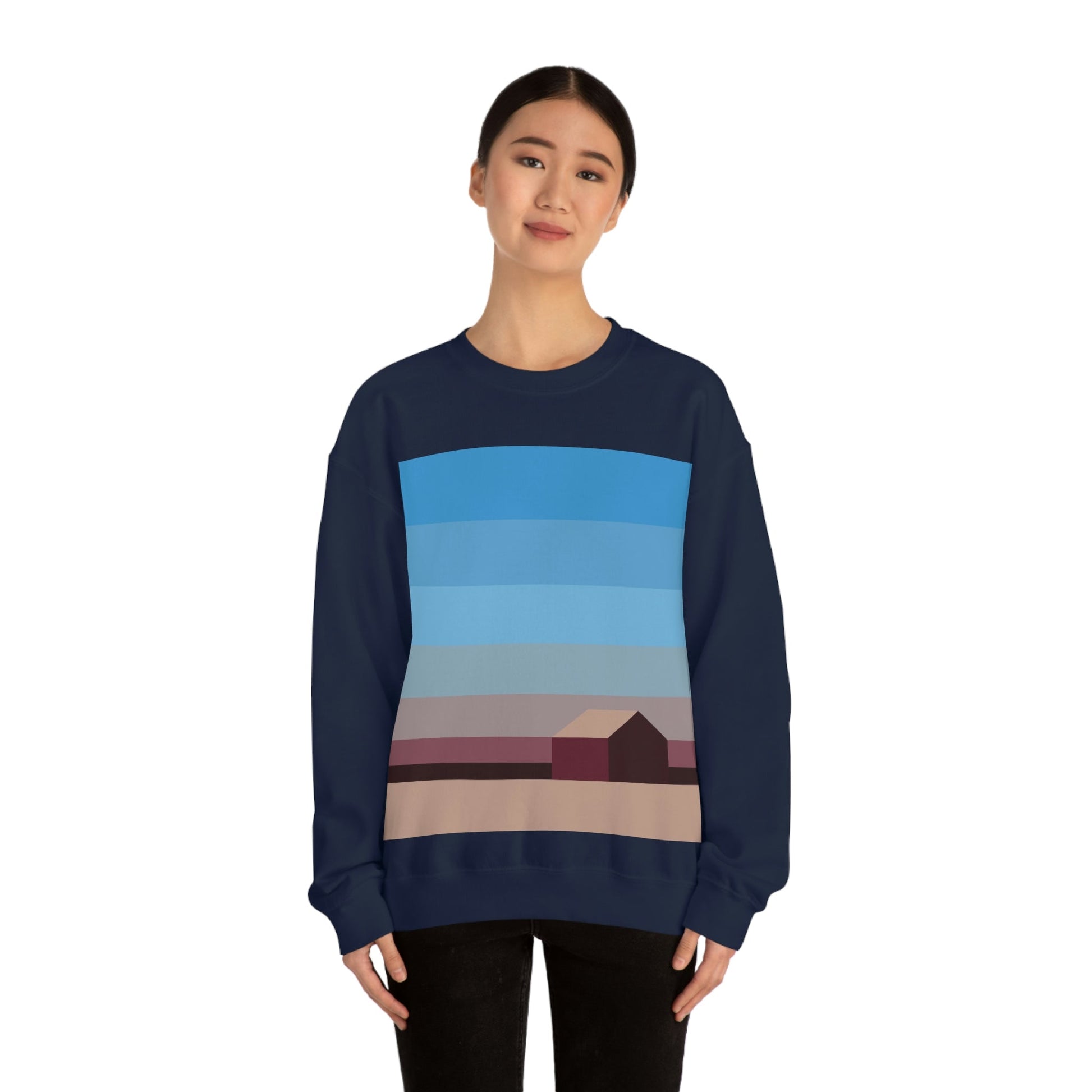 Sunset House Minimalist Abstract Art Landscape Minimal Design Unisex Heavy Blend™ Crewneck Sweatshirt Ichaku [Perfect Gifts Selection]