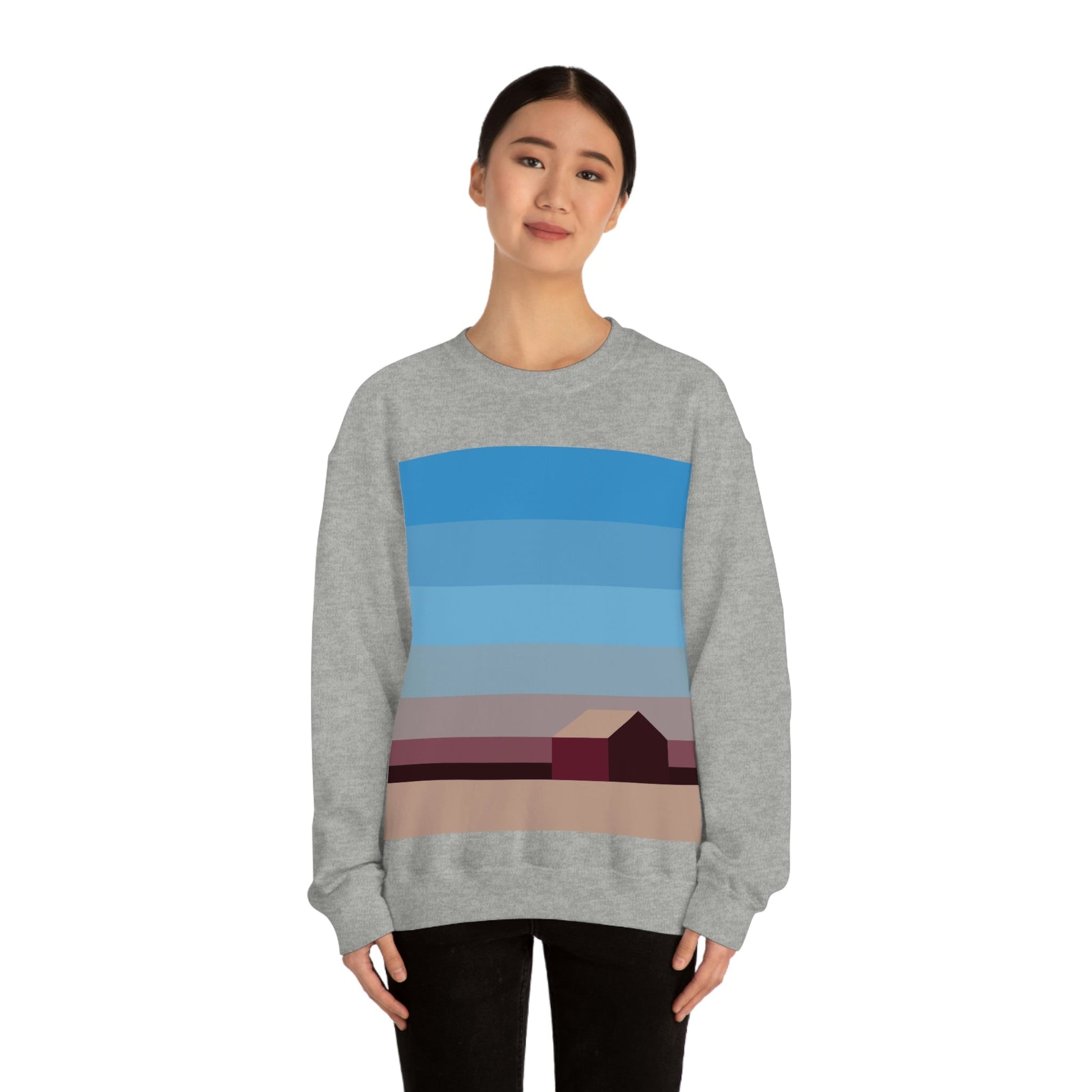 Sunset House Minimalist Abstract Art Landscape Minimal Design Unisex Heavy Blend™ Crewneck Sweatshirt Ichaku [Perfect Gifts Selection]