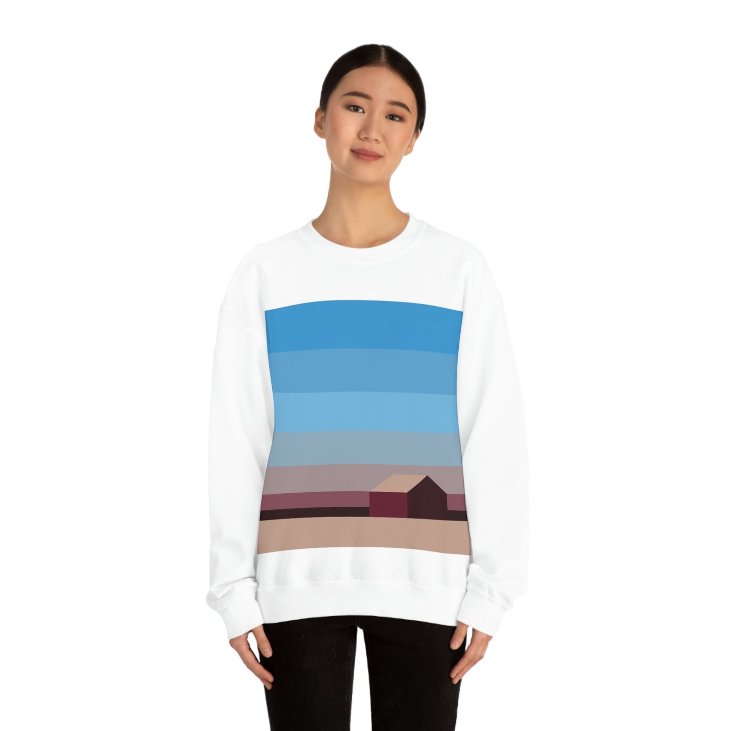 Sunset House Minimalist Abstract Art Landscape Minimal Design Unisex Heavy Blend™ Crewneck Sweatshirt Ichaku [Perfect Gifts Selection]