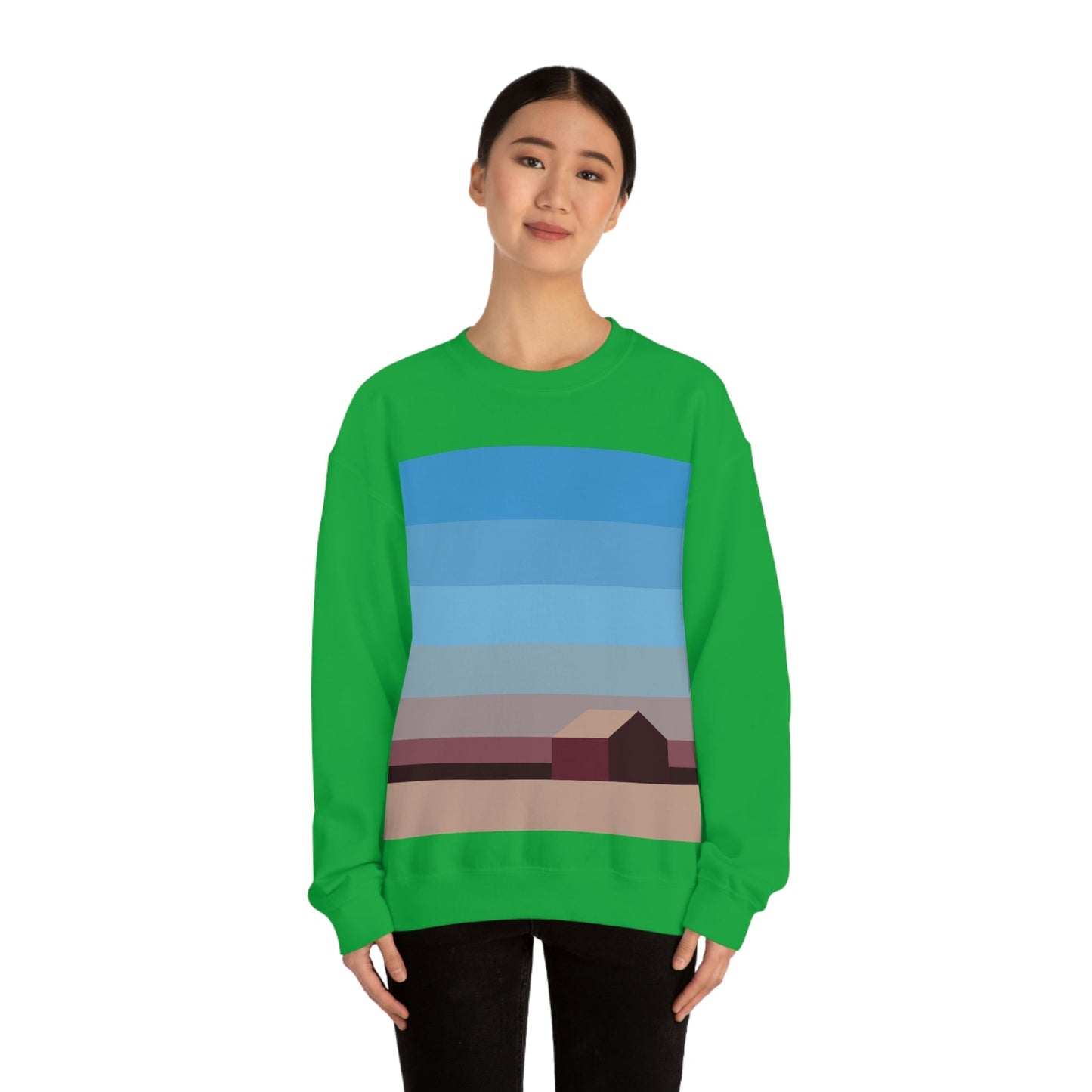 Sunset House Minimalist Abstract Art Landscape Minimal Design Unisex Heavy Blend™ Crewneck Sweatshirt Ichaku [Perfect Gifts Selection]