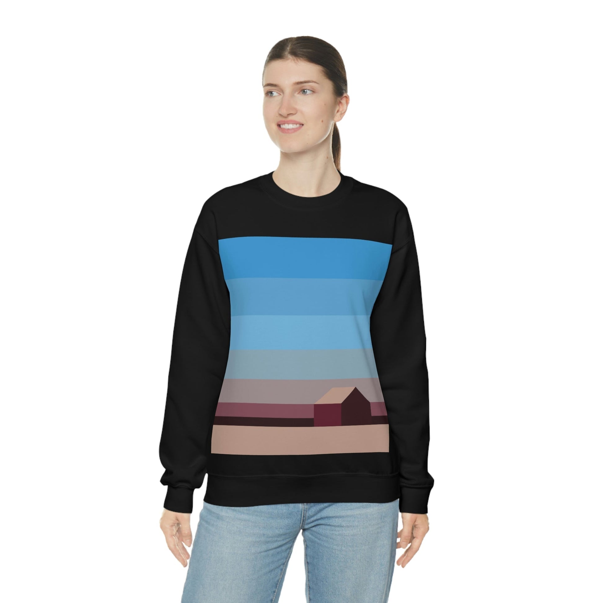 Sunset House Minimalist Abstract Art Landscape Minimal Design Unisex Heavy Blend™ Crewneck Sweatshirt Ichaku [Perfect Gifts Selection]