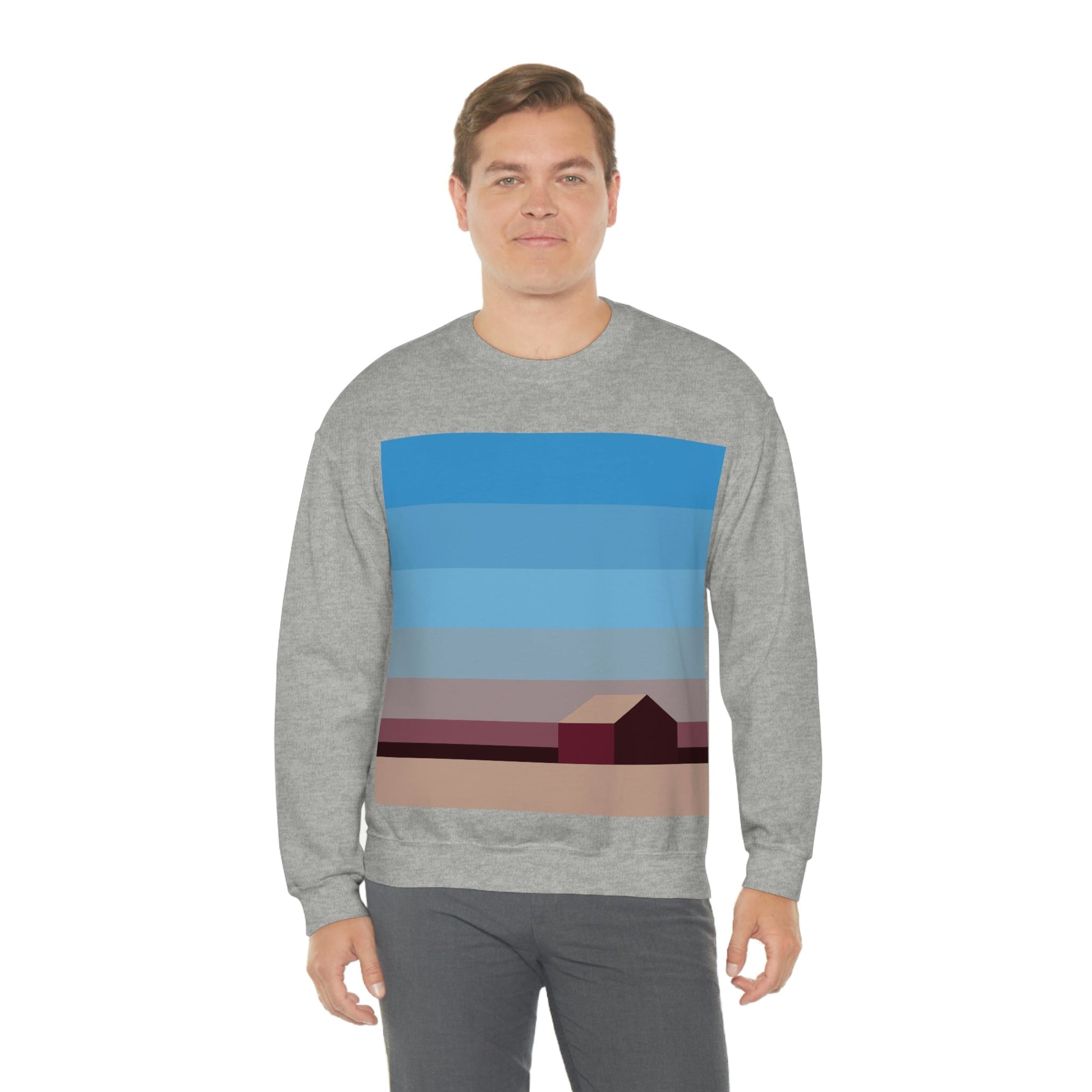 Sunset House Minimalist Abstract Art Landscape Minimal Design Unisex Heavy Blend™ Crewneck Sweatshirt Ichaku [Perfect Gifts Selection]