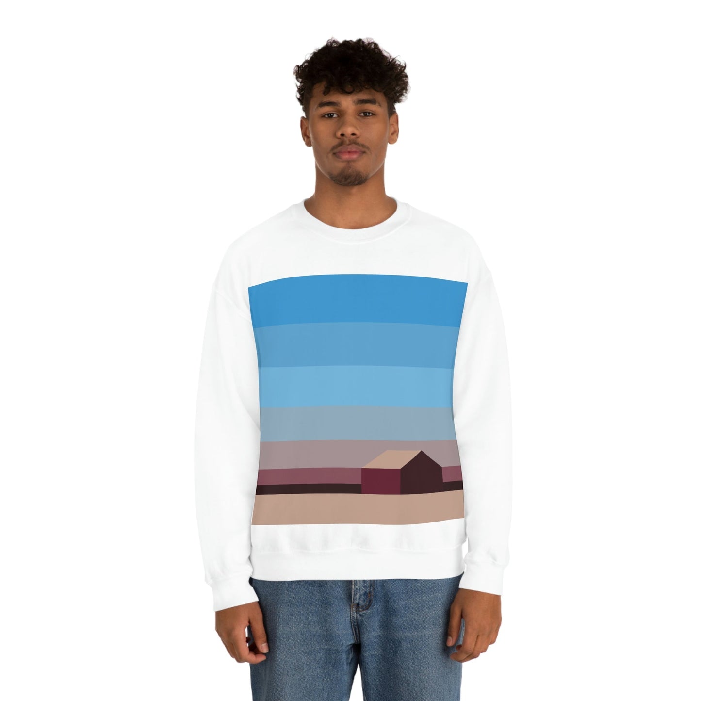 Sunset House Minimalist Abstract Art Landscape Minimal Design Unisex Heavy Blend™ Crewneck Sweatshirt Ichaku [Perfect Gifts Selection]