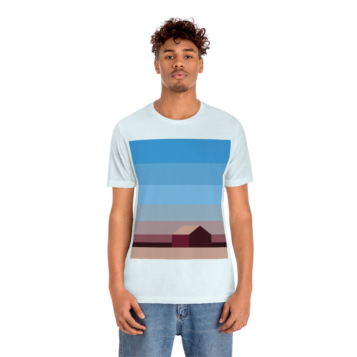 Sunset House Minimalist Abstract Art Landscape Minimal Design Unisex Jersey Short Sleeve T-Shirt Ichaku [Perfect Gifts Selection]