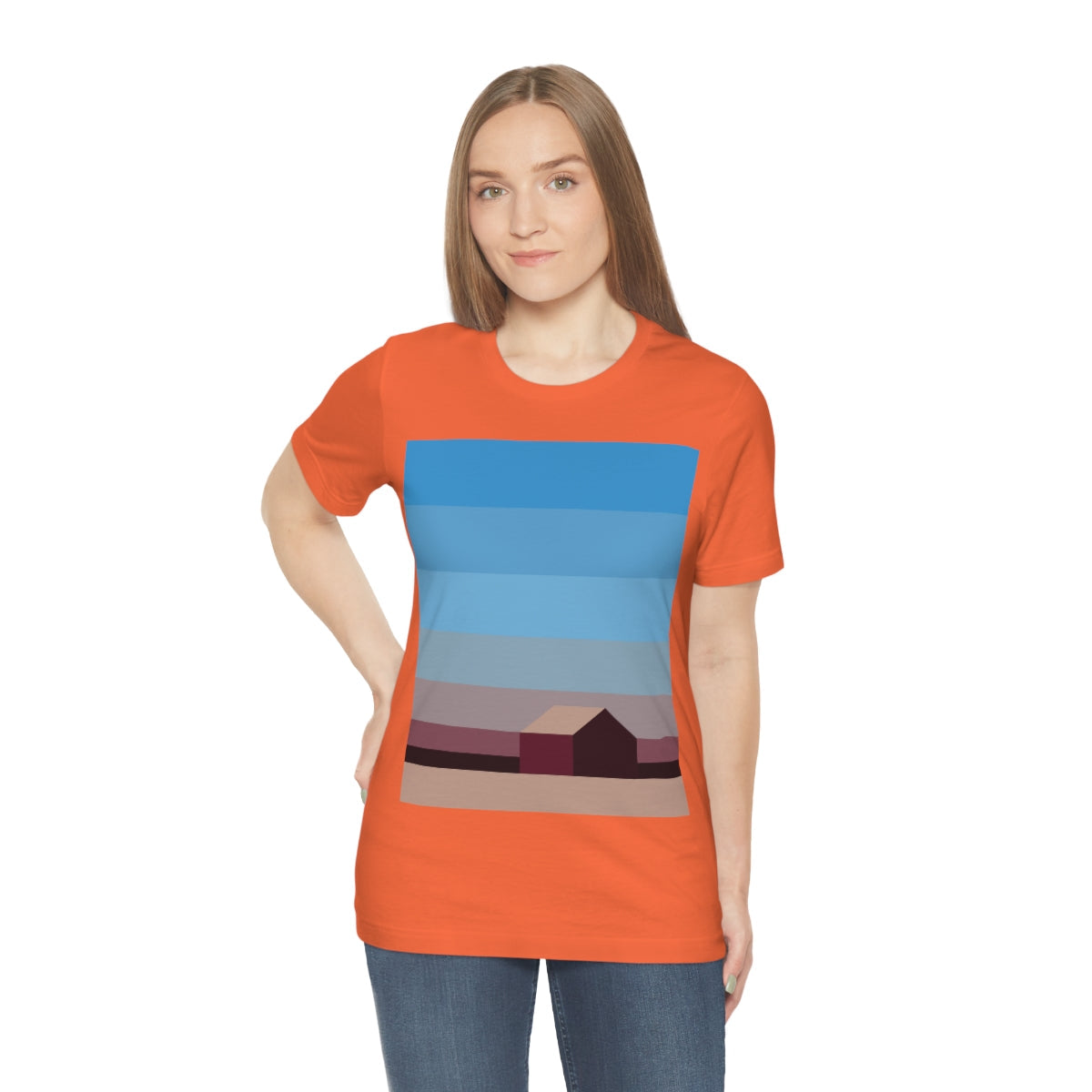 Sunset House Minimalist Abstract Art Landscape Minimal Design Unisex Jersey Short Sleeve T-Shirt Ichaku [Perfect Gifts Selection]