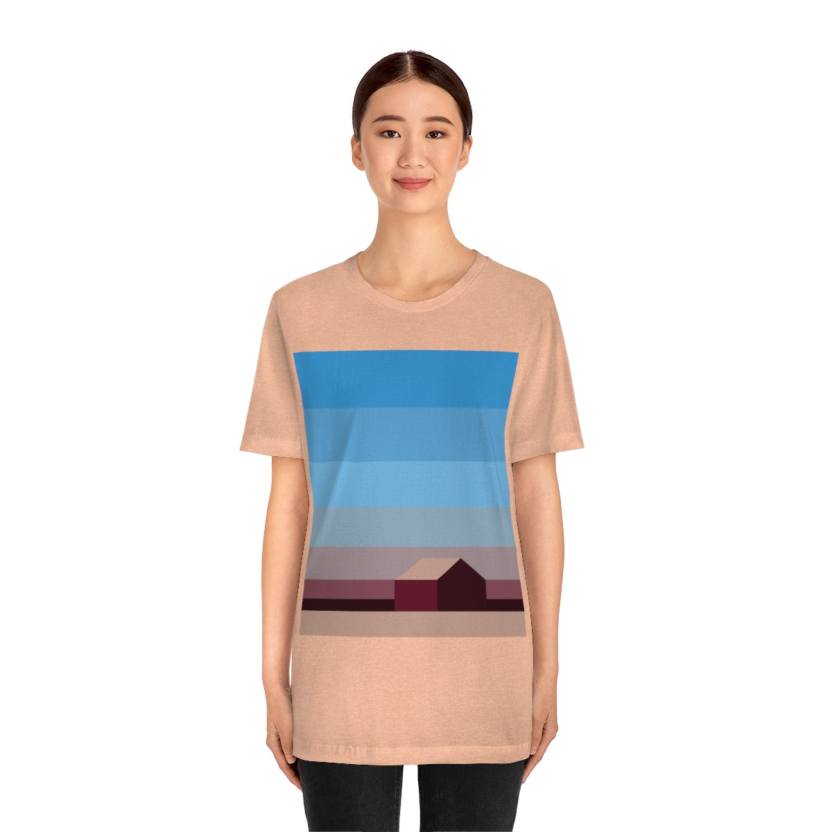 Sunset House Minimalist Abstract Art Landscape Minimal Design Unisex Jersey Short Sleeve T-Shirt Ichaku [Perfect Gifts Selection]