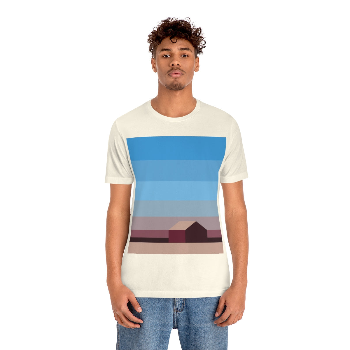 Sunset House Minimalist Abstract Art Landscape Minimal Design Unisex Jersey Short Sleeve T-Shirt Ichaku [Perfect Gifts Selection]