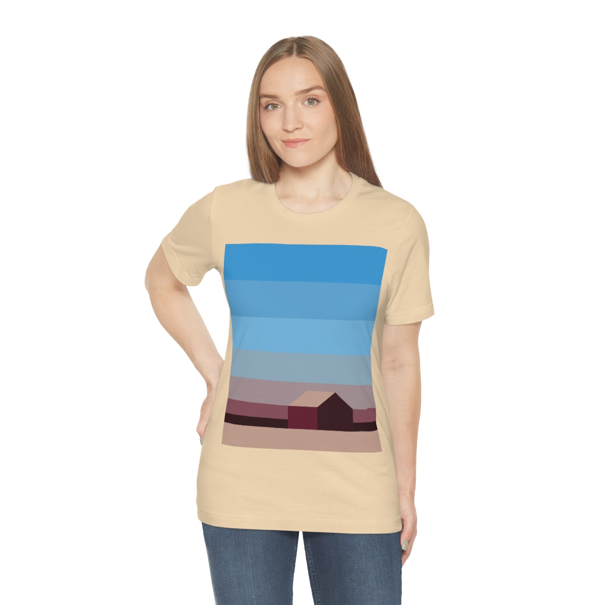 Sunset House Minimalist Abstract Art Landscape Minimal Design Unisex Jersey Short Sleeve T-Shirt Ichaku [Perfect Gifts Selection]