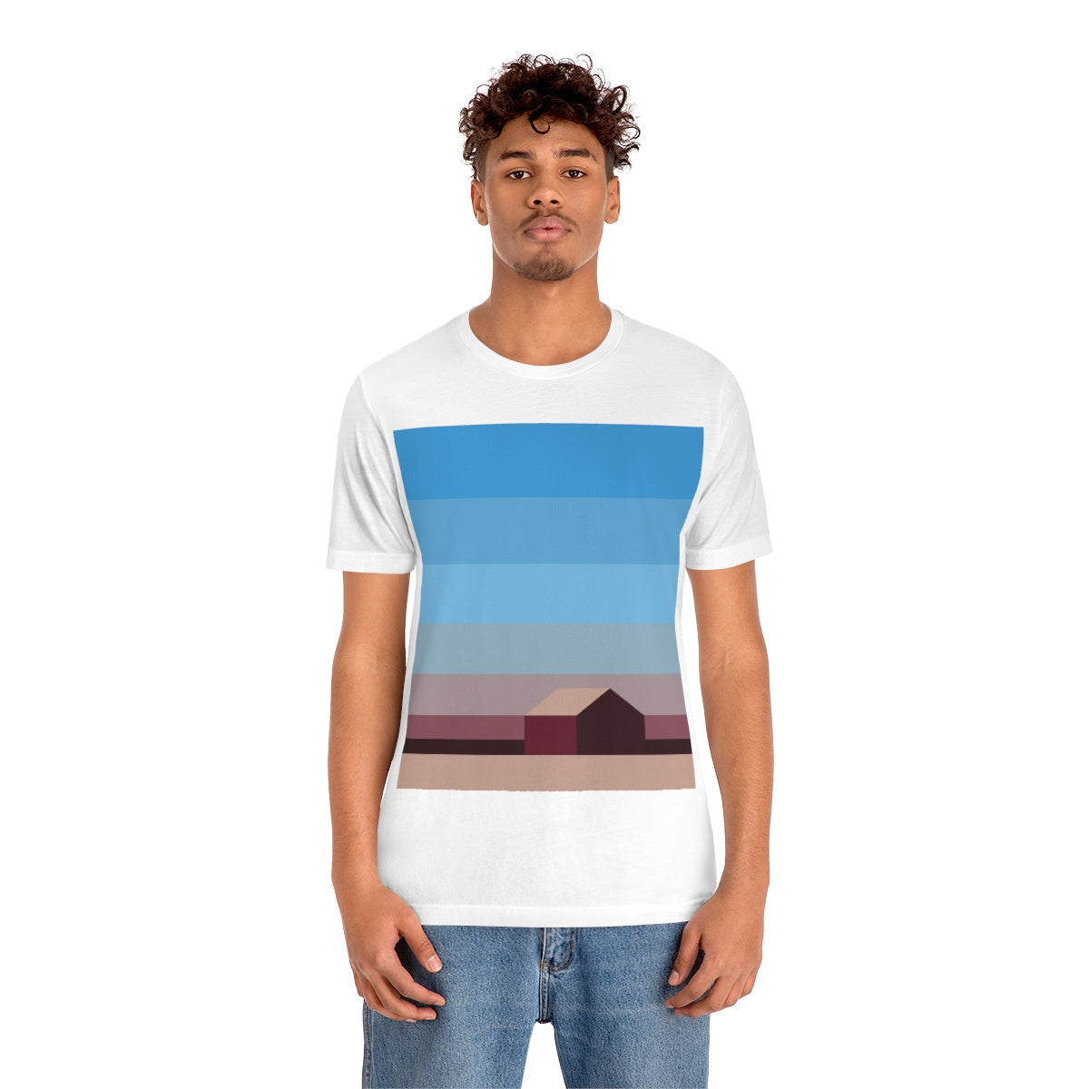 Sunset House Minimalist Abstract Art Landscape Minimal Design Unisex Jersey Short Sleeve T-Shirt Ichaku [Perfect Gifts Selection]